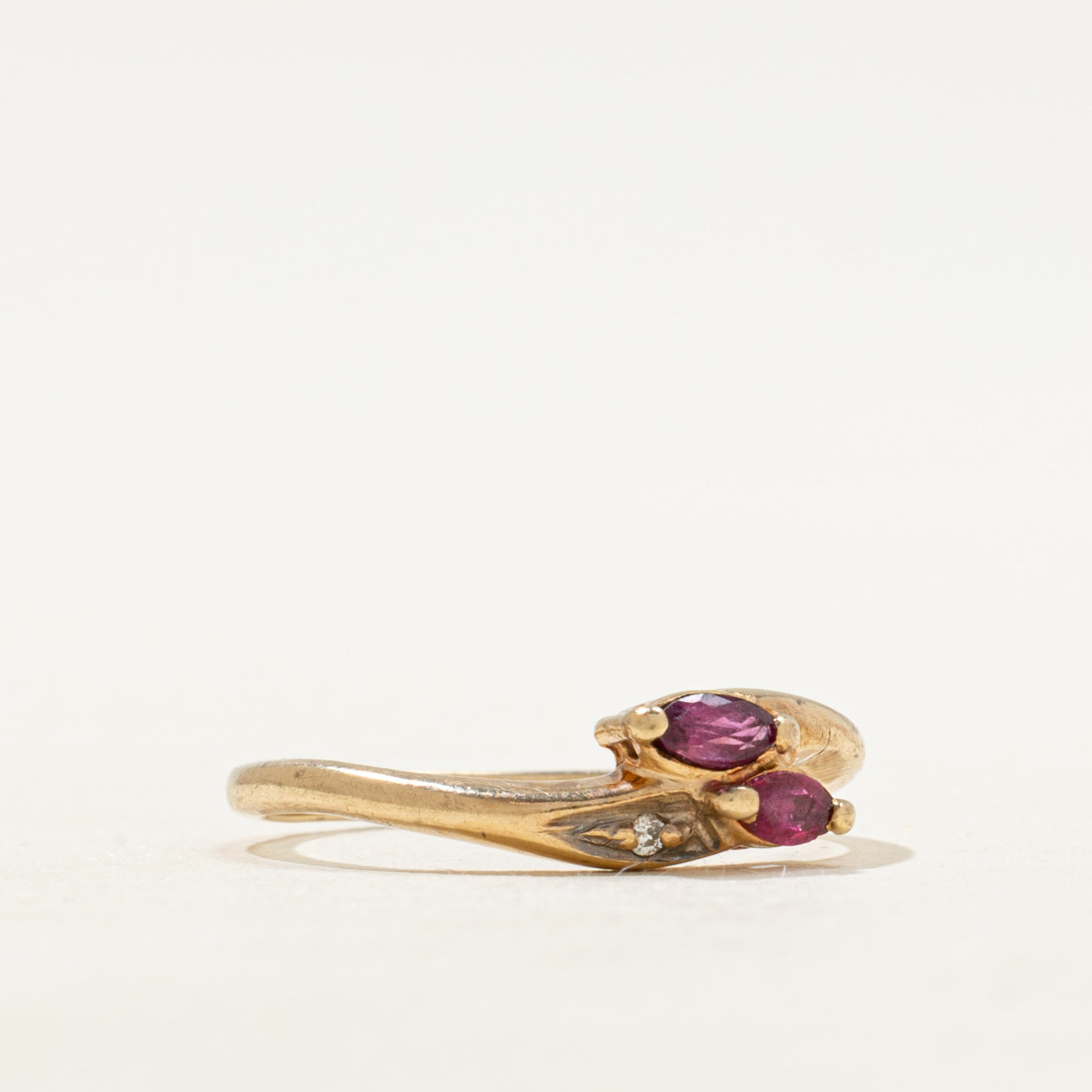 Two Stone Ruby & Diamond Petite Bypass Ring | SZ 4.5