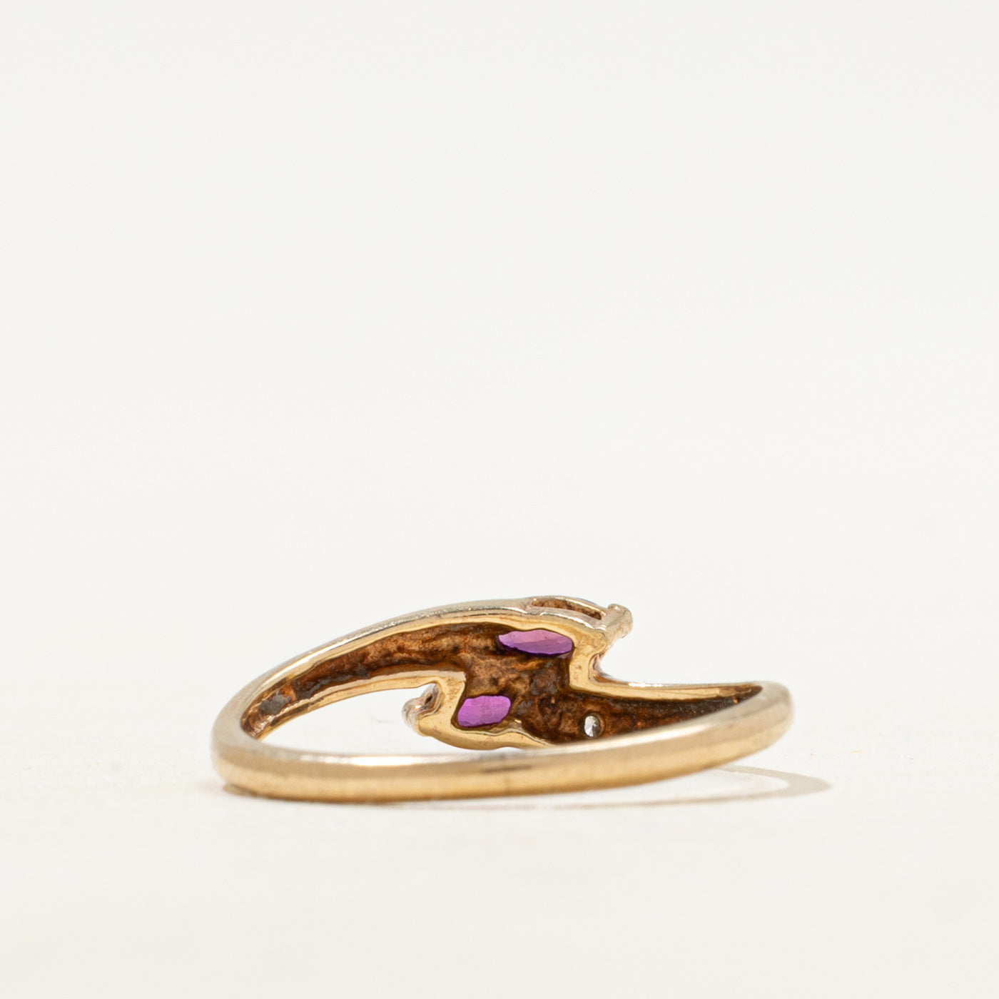 Two Stone Ruby & Diamond Petite Bypass Ring | SZ 4.5