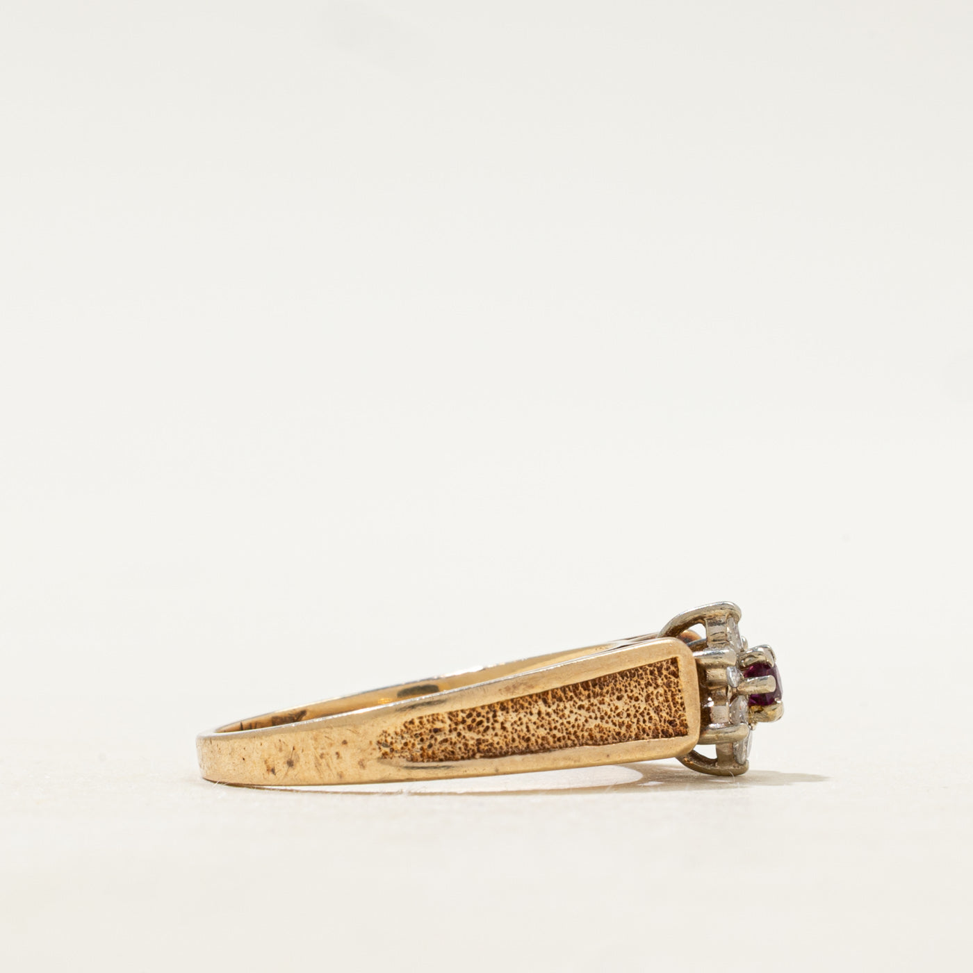 Ruby & Diamond Petal Textured Ring | SZ 6