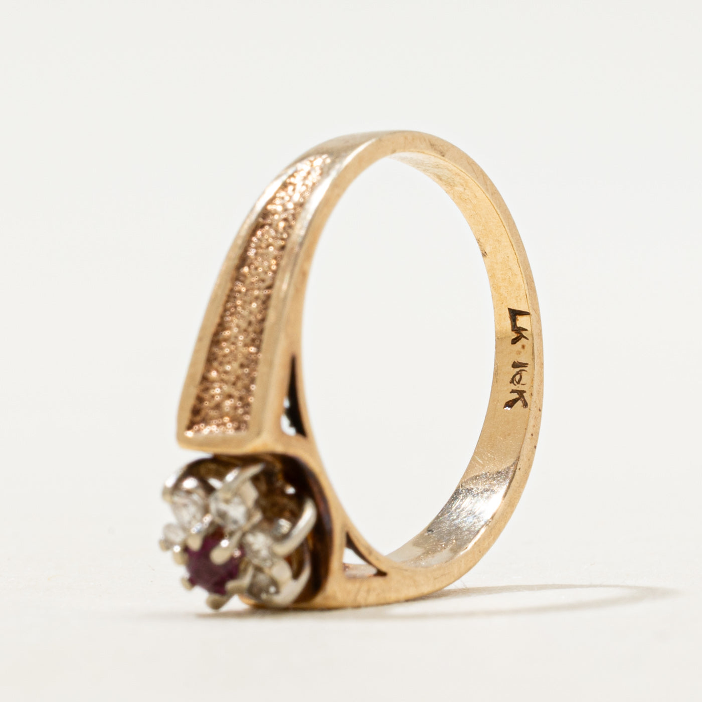 Ruby & Diamond Petal Textured Ring | SZ 6
