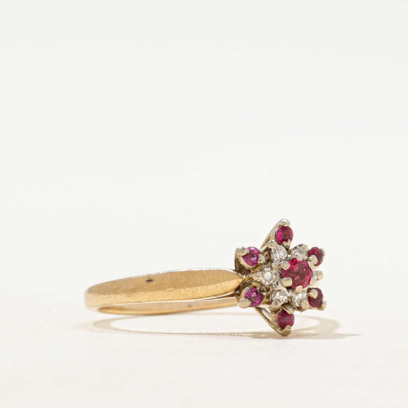 Synthetic Ruby & Natural Diamond Petal Cluster Ring | SZ 5.75
