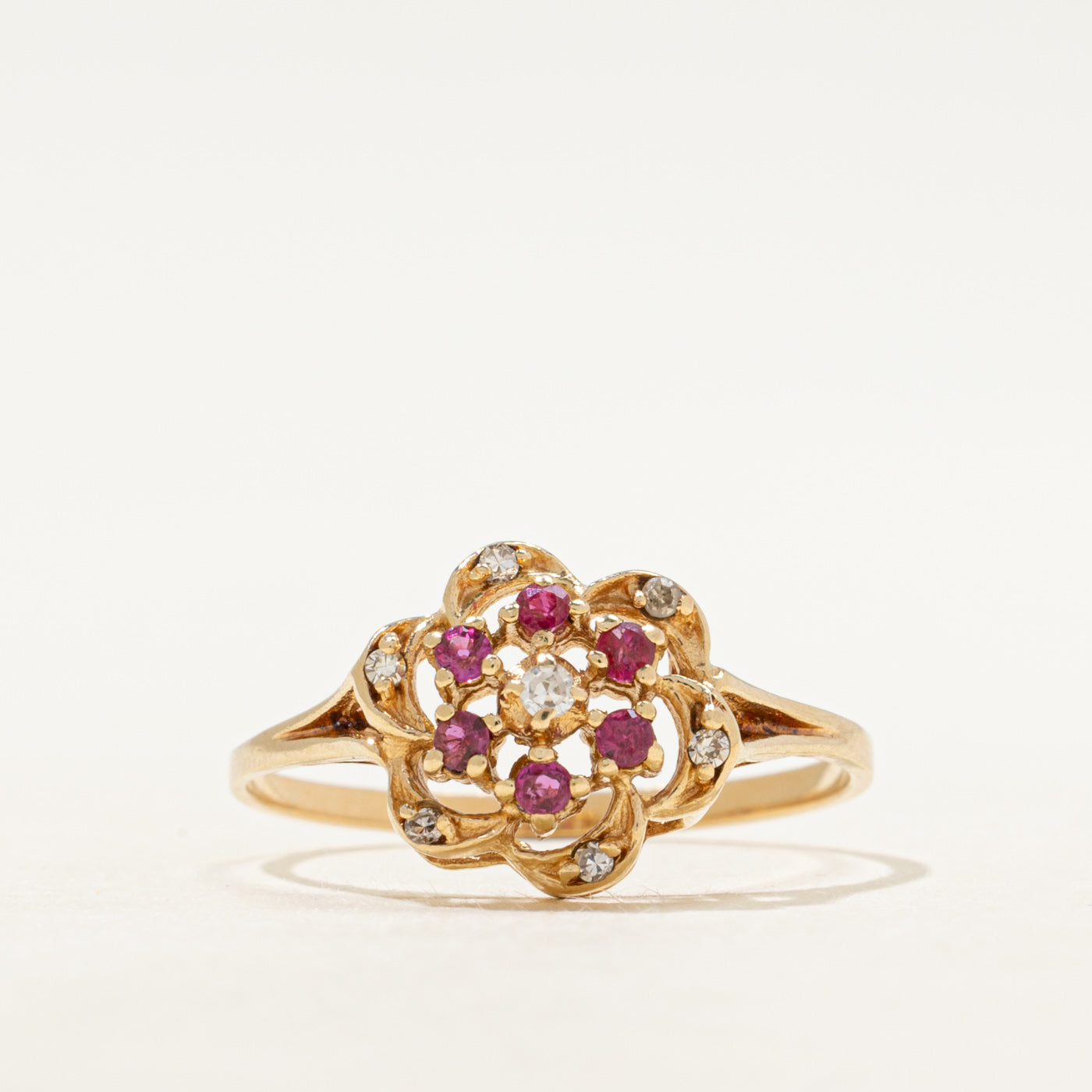Ruby & Diamond Openwork Flower Ring | SZ 9.75
