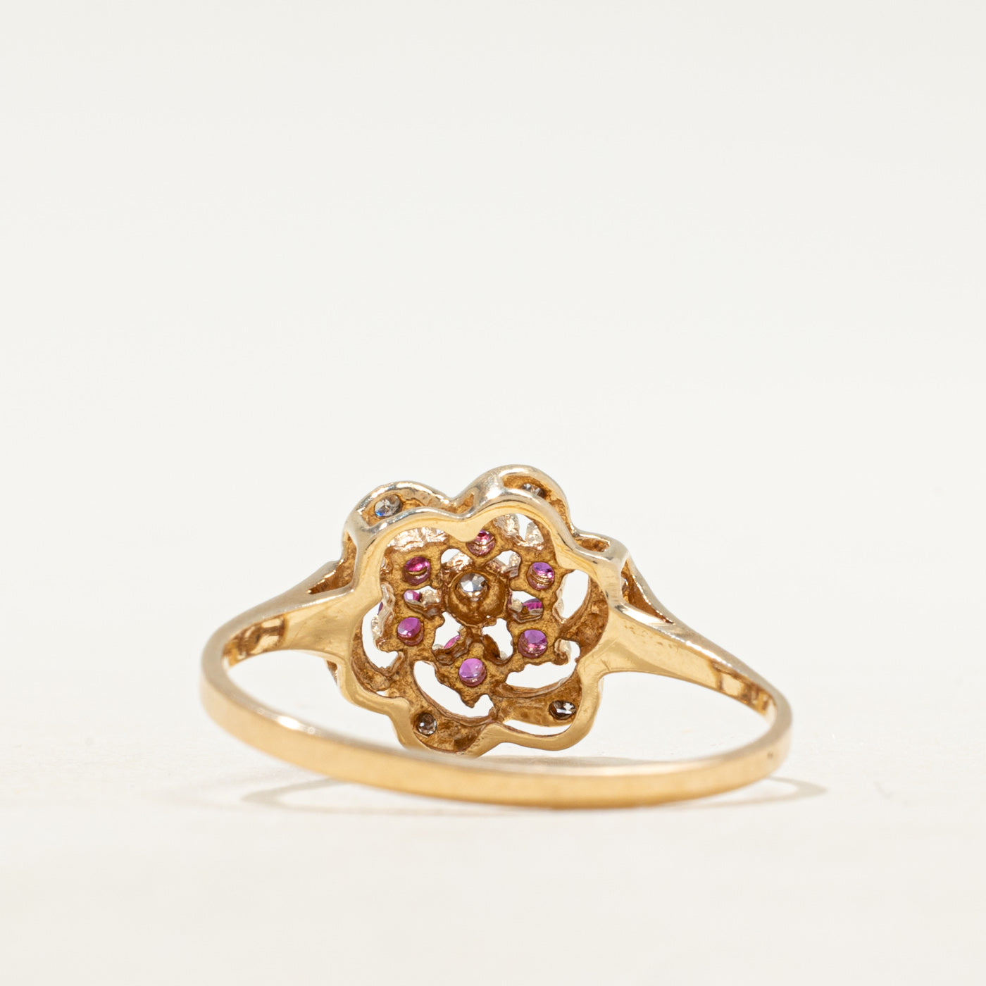 Ruby & Diamond Openwork Flower Ring | SZ 9.75