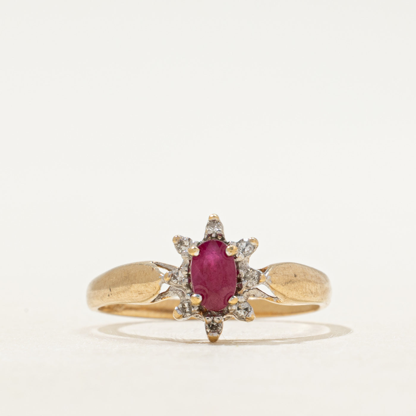 Oval Cut Ruby & Diamond Petal Ring | SZ 5.5