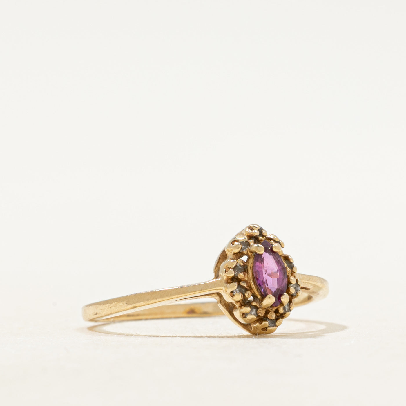 Marquise Cut Ruby & Diamond Halo Ring | SZ 6