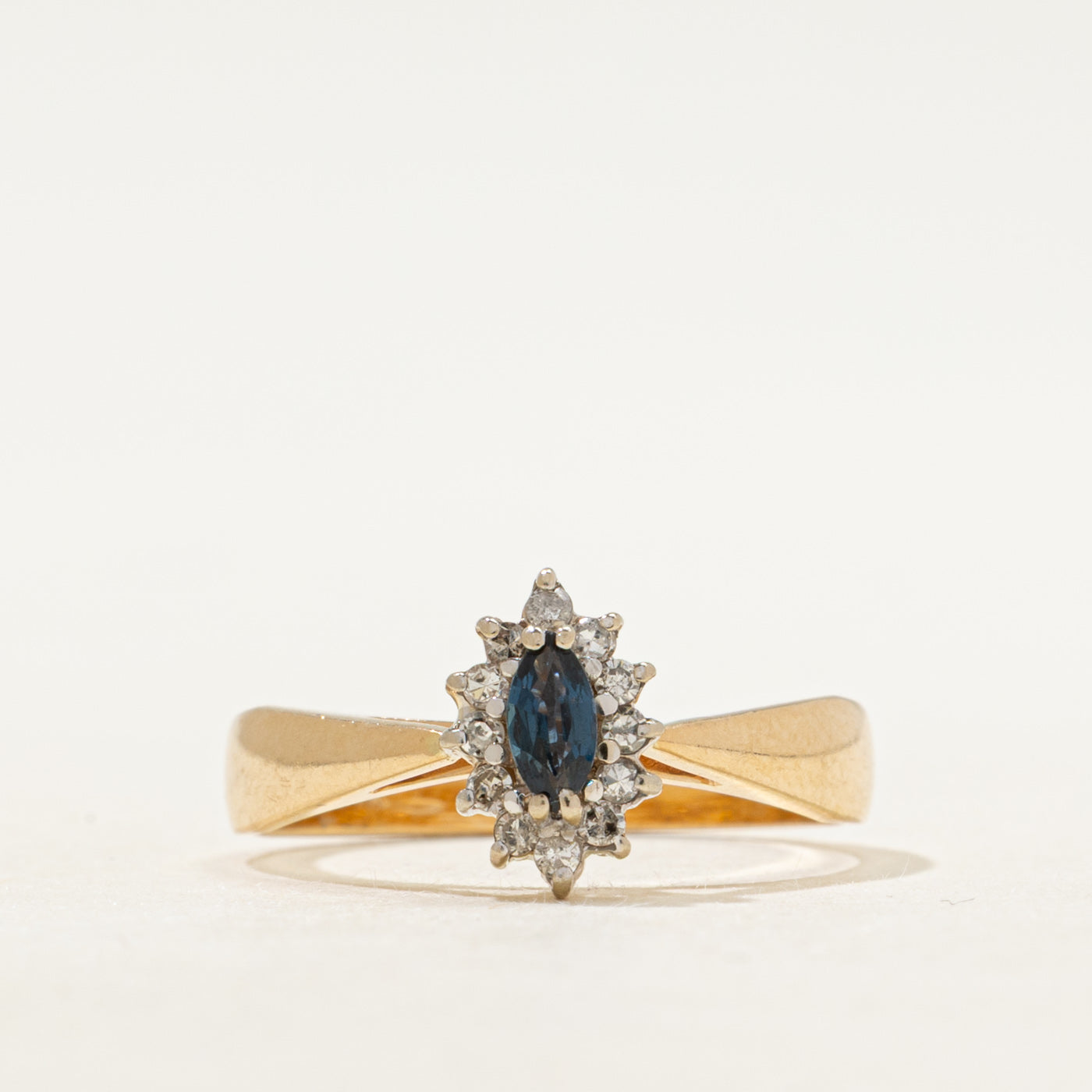 Marquise Cut Sapphire & Diamond Petal Halo Ring | SZ 6.25