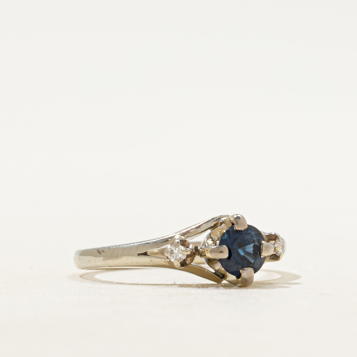 Synthetic Sapphire & Natural Diamond Accented Ring | SZ 5.5