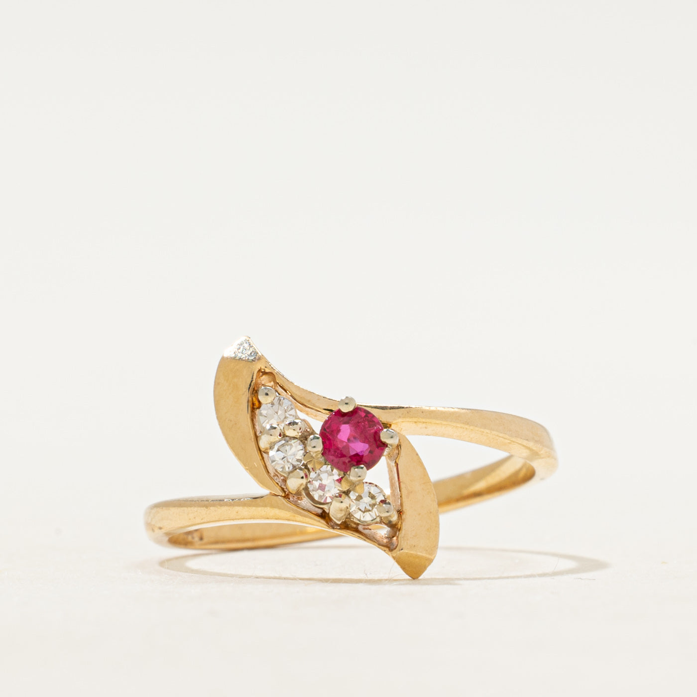 Synthetic Ruby & Natural Diamond Openwork Bypass Ring | SZ 7