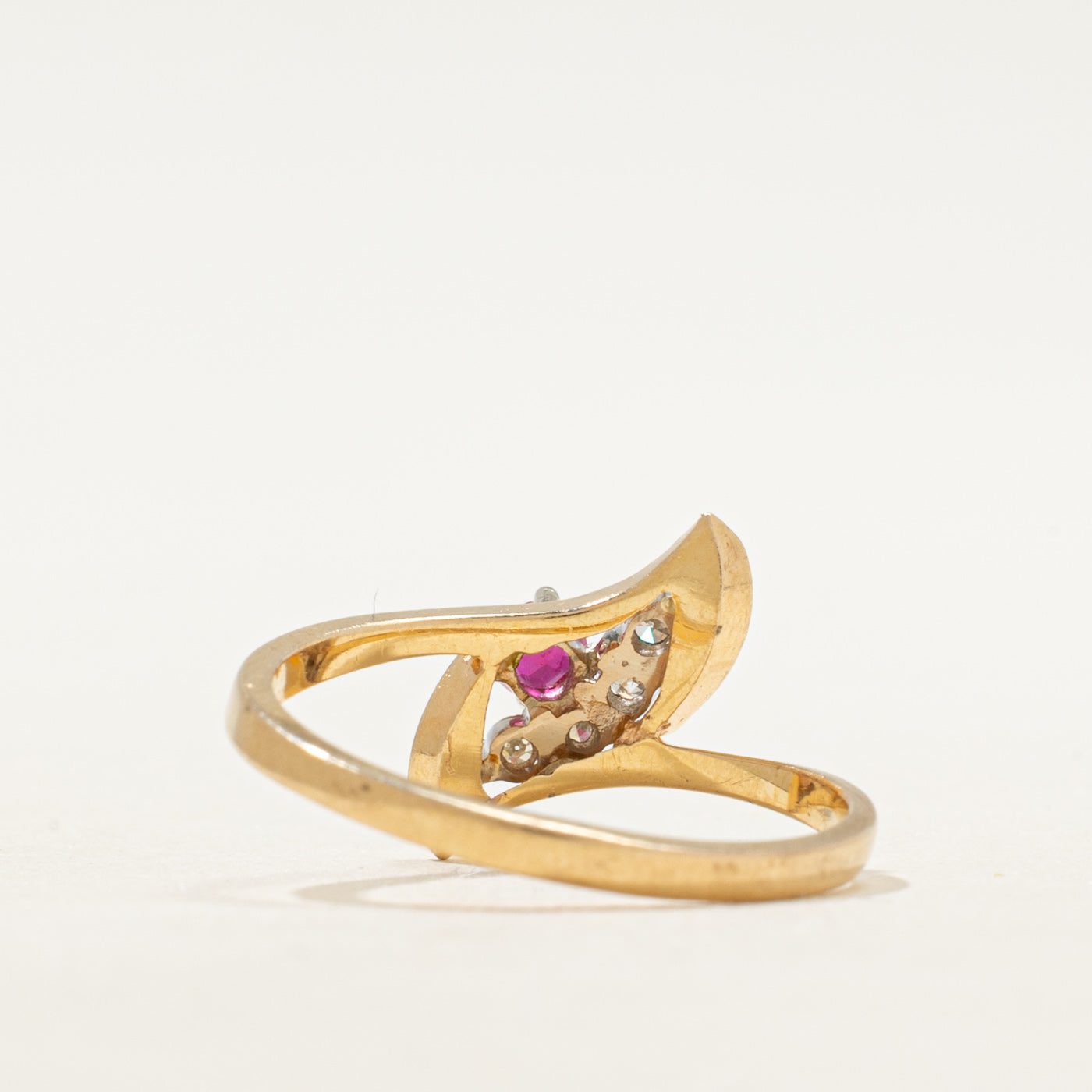 Synthetic Ruby & Natural Diamond Openwork Bypass Ring | SZ 7