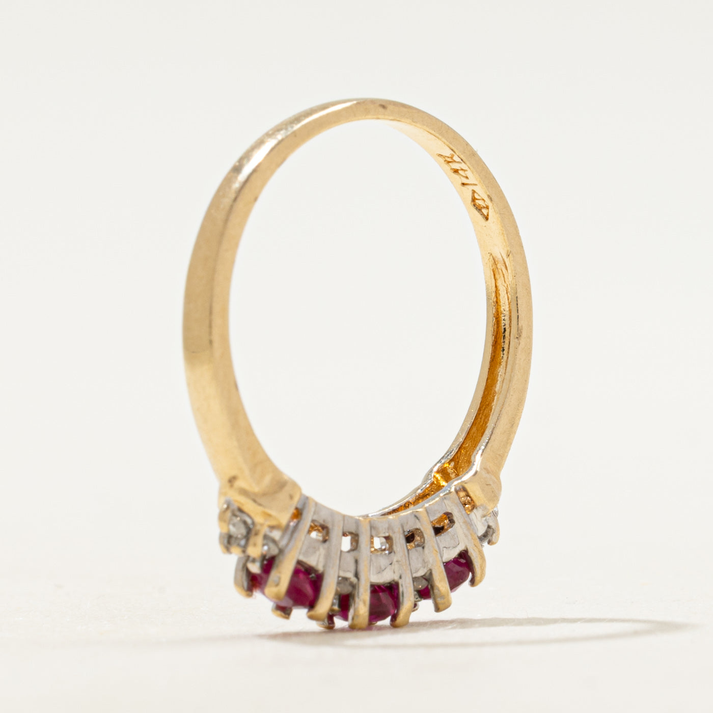 Three Stone Synthetic Ruby & Natural Diamond Ring | SZ 6.75