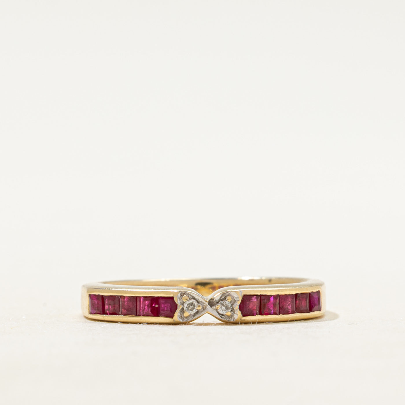 Channel Set Synthetic Ruby & Natural Diamond Contour Band | SZ 6.5