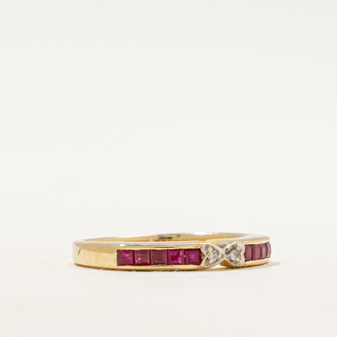 Channel Set Synthetic Ruby & Natural Diamond Contour Band | SZ 6.5