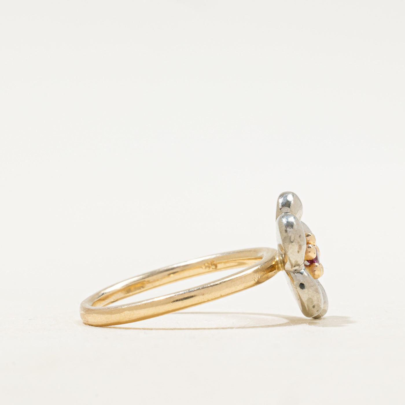 Two Tone Gold Ruby Flower Ring | SZ 6.25