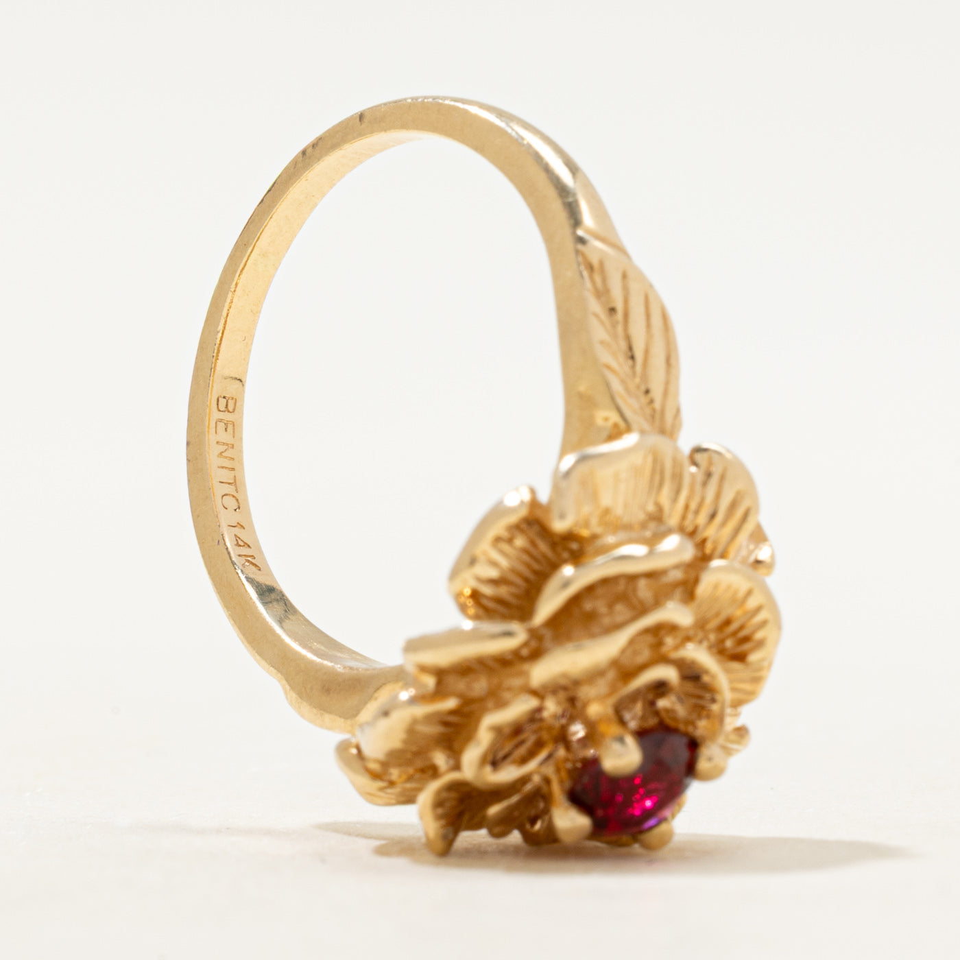 Synthetic Ruby Textured Flower Cocktail Ring | SZ 6.75