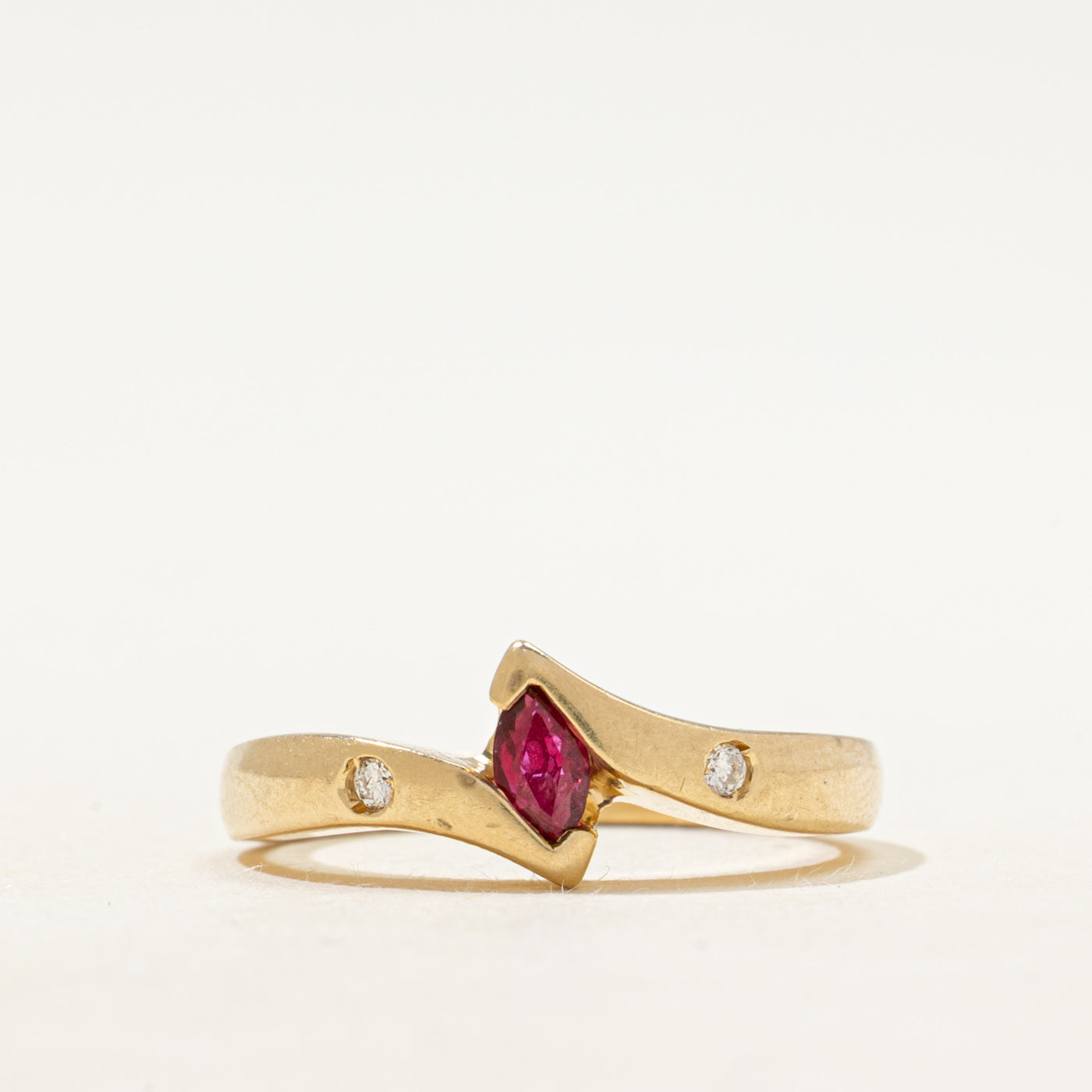 Semi Bezel Synthetic Ruby & Diamond Bypass Ring | SZ 7