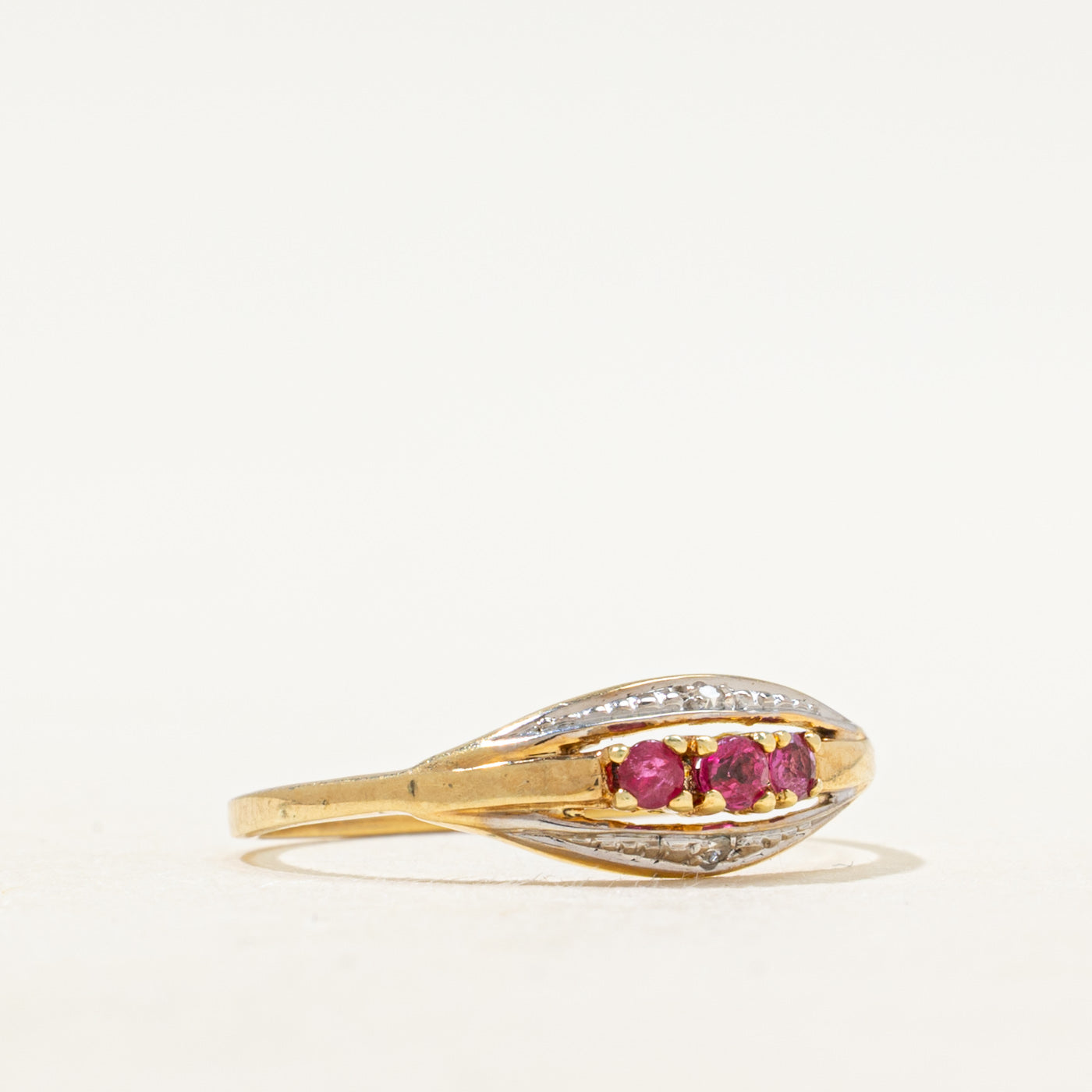 Three Stone Synthetic Ruby & Natural Diamond Ring | SZ 6.75