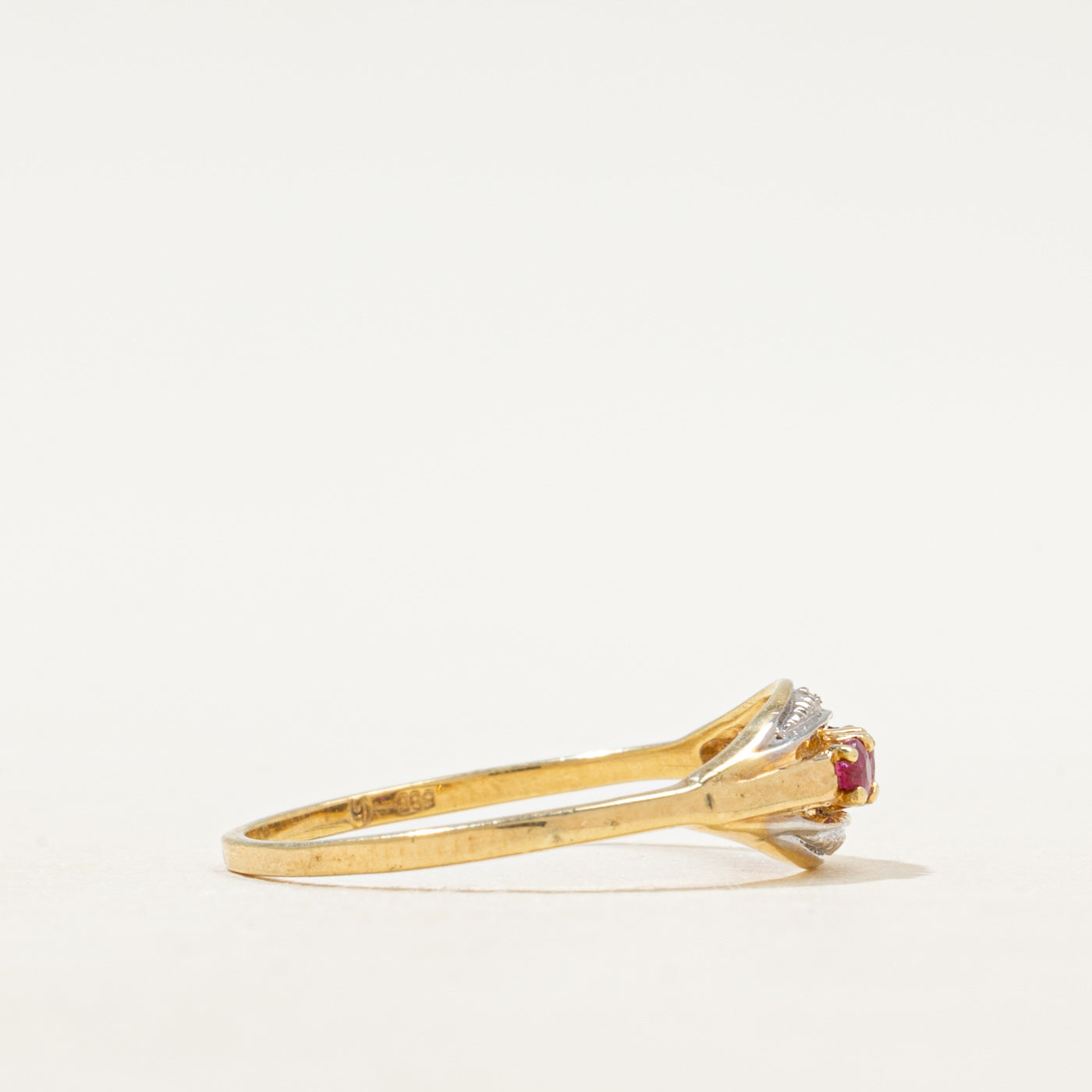 Three Stone Synthetic Ruby & Natural Diamond Ring | SZ 6.75