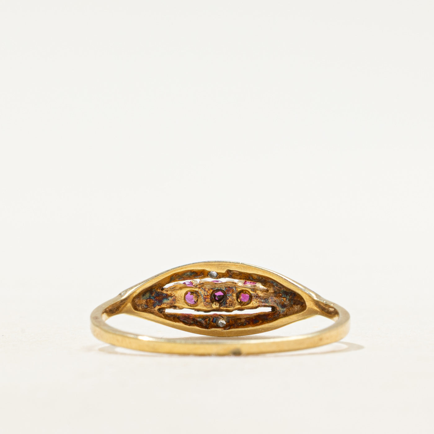 Three Stone Synthetic Ruby & Natural Diamond Ring | SZ 6.75