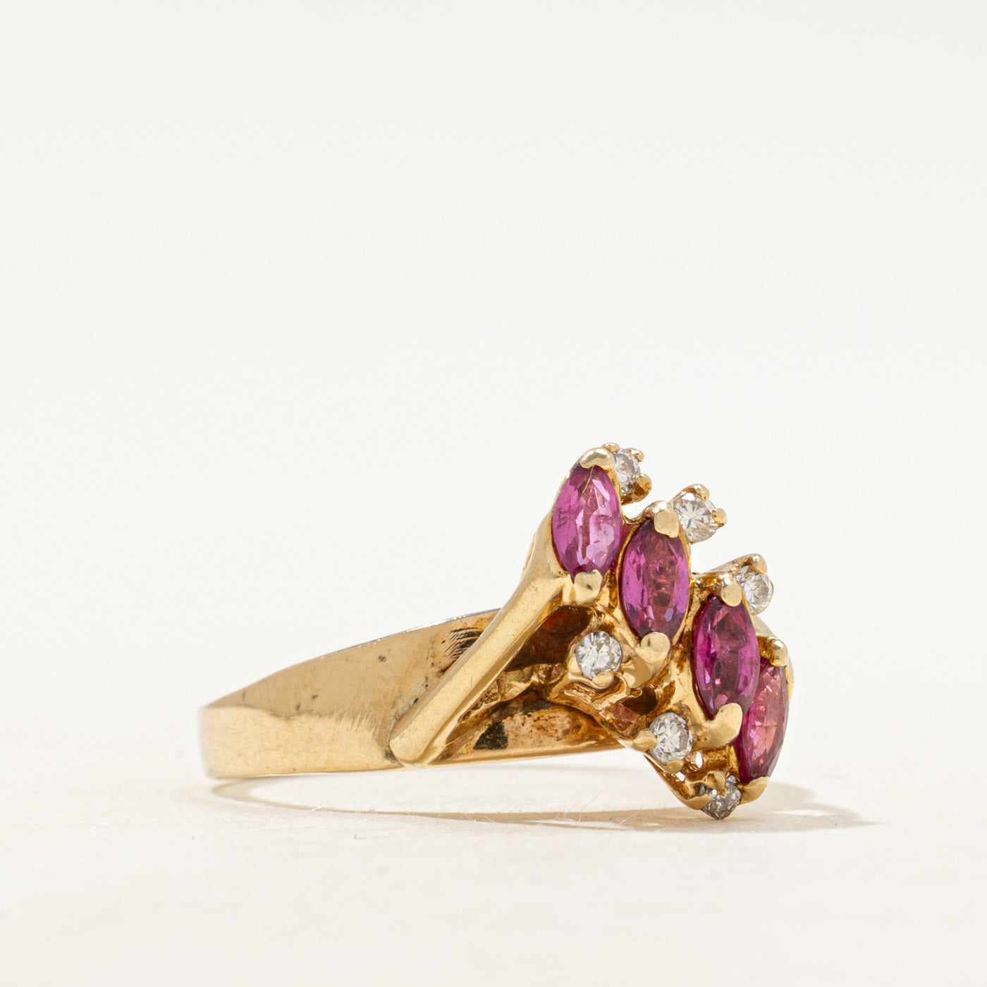 Marquise Cut Ruby & Diamond Waterfall Ring | SZ 7.25