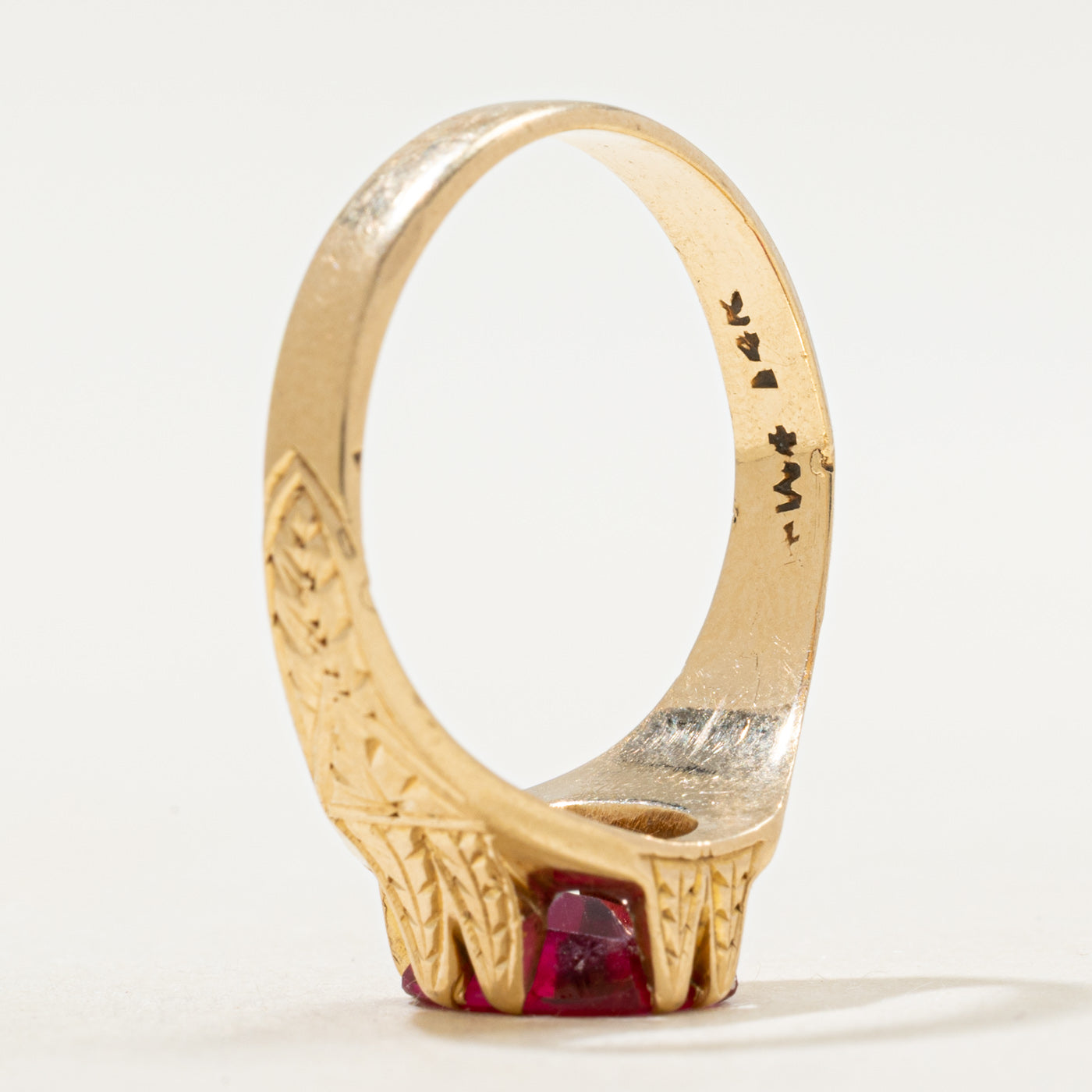 Synthetic Ruby Engraved Ring | SZ 9