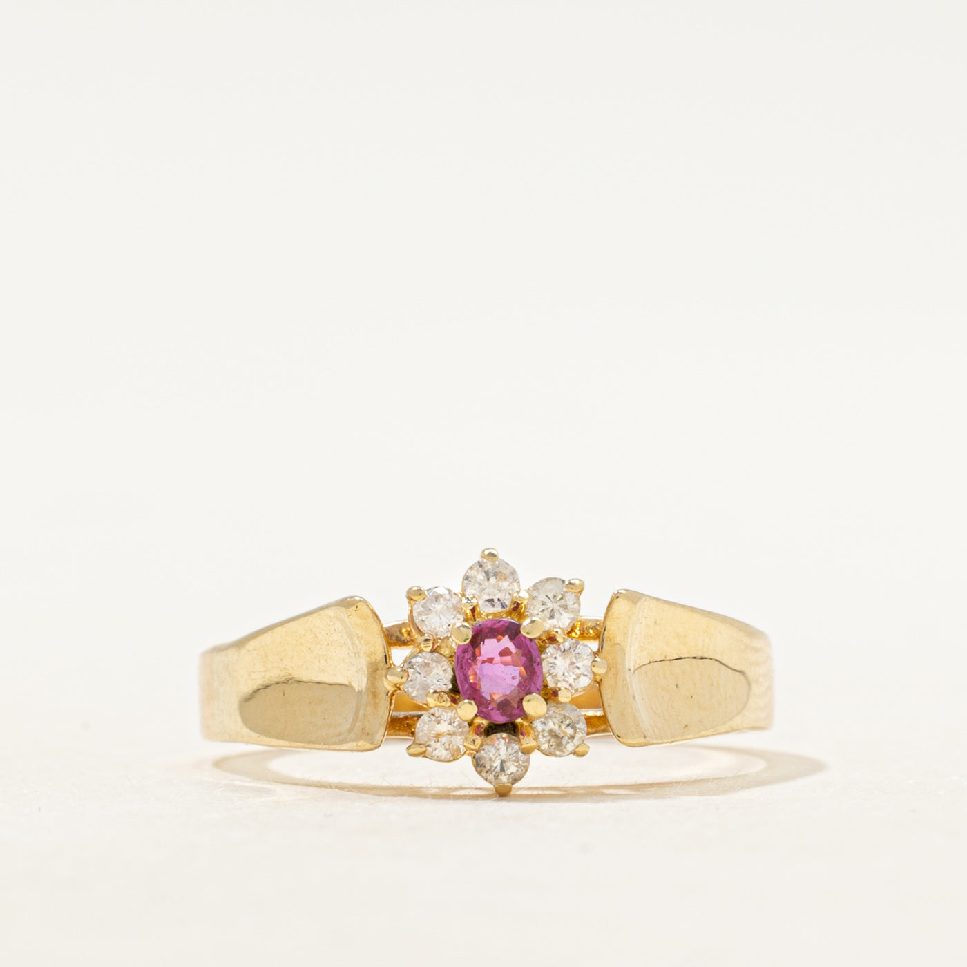 Ruby & Diamond Petal Halo Ring | SZ 7.5