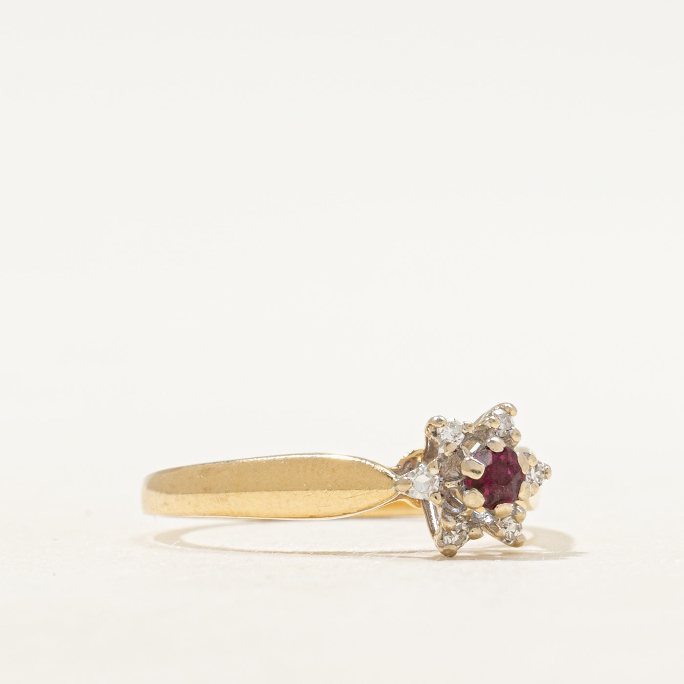 Ruby & Diamond Petal Halo Ring | SZ 6.25