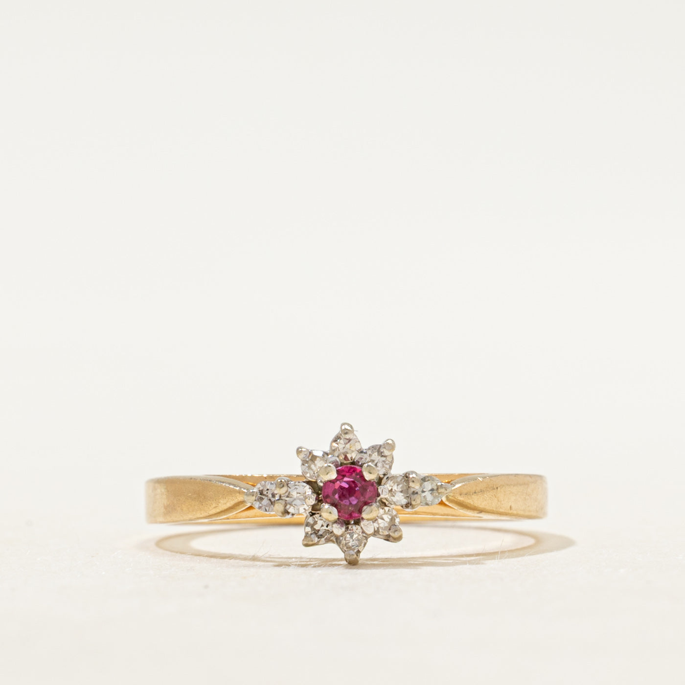 Ruby & Diamond Petal Halo Ring | SZ 6