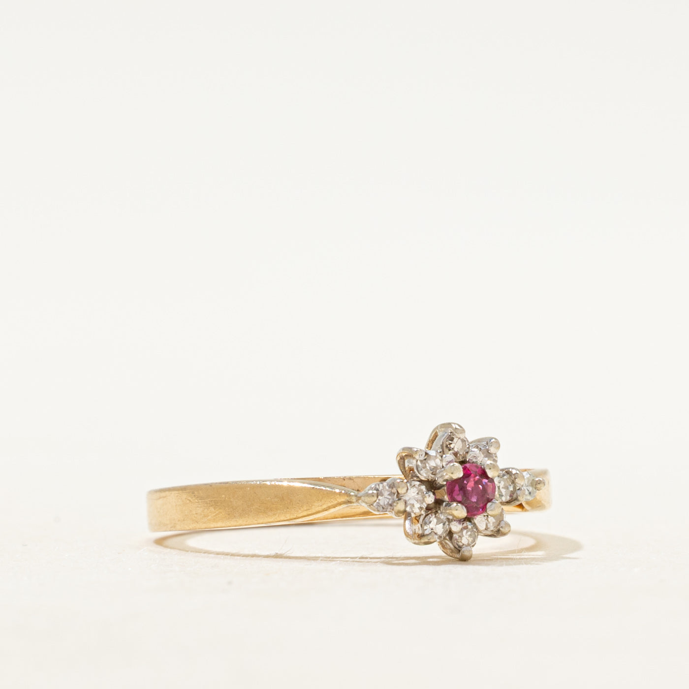 Ruby & Diamond Petal Halo Ring | SZ 6