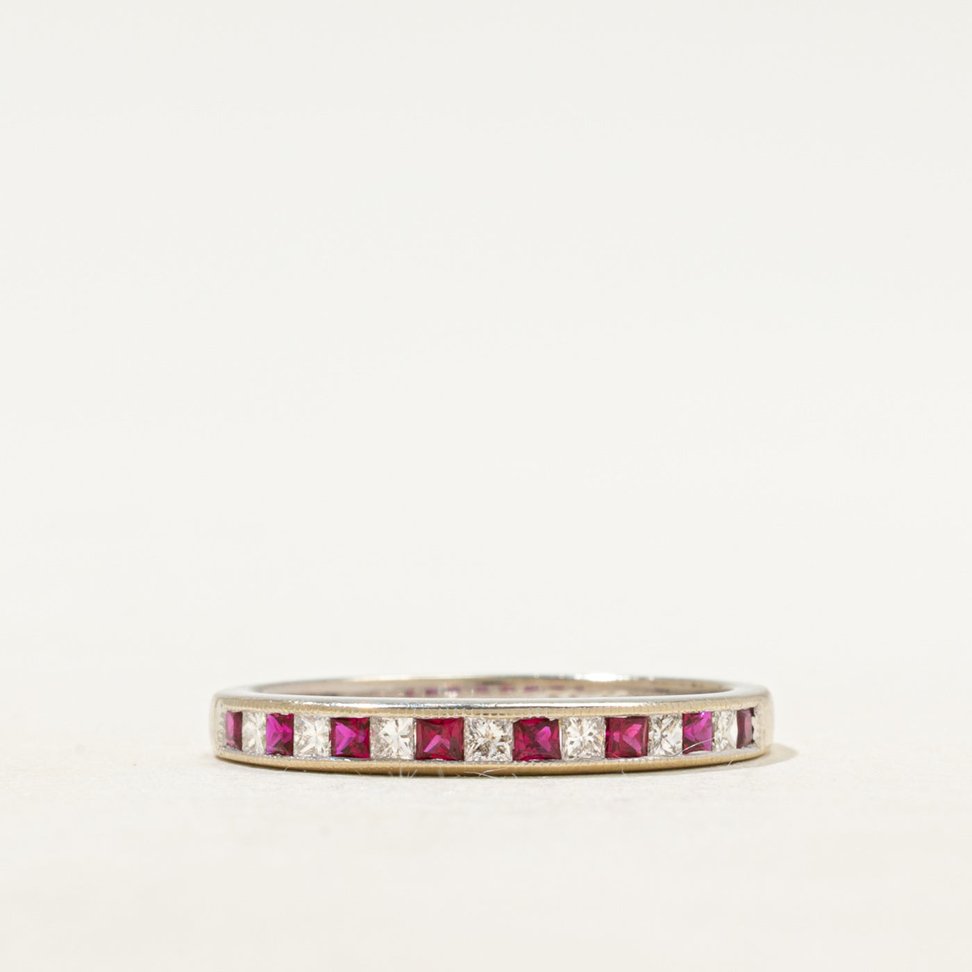 18k Semi Eternity Princess Cut Ruby & Diamond Band | 2.50mm | SZ 5.75