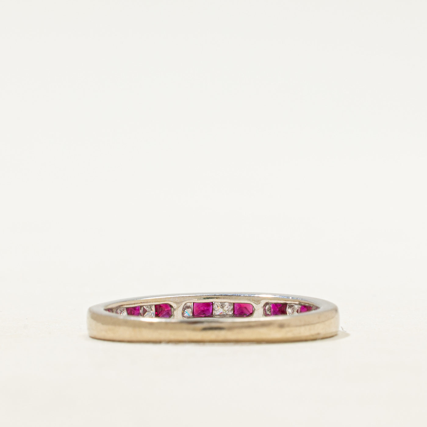 18k Semi Eternity Princess Cut Ruby & Diamond Band | 2.50mm | SZ 5.75