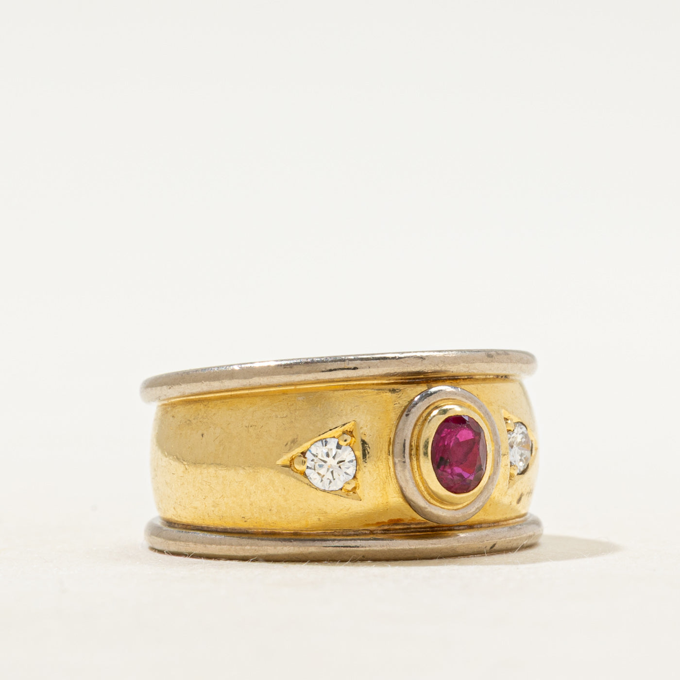 18k Bezel Set Ruby & Diamond Chunky Band | SZ 6.75
