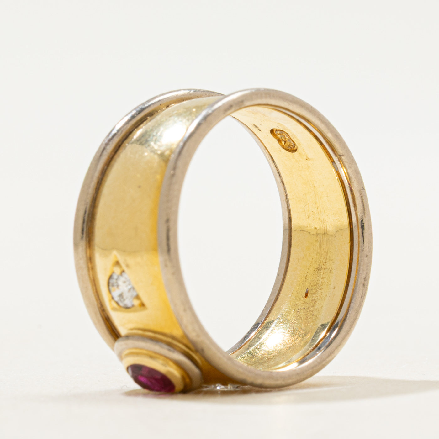 18k Bezel Set Ruby & Diamond Chunky Band | SZ 6.75