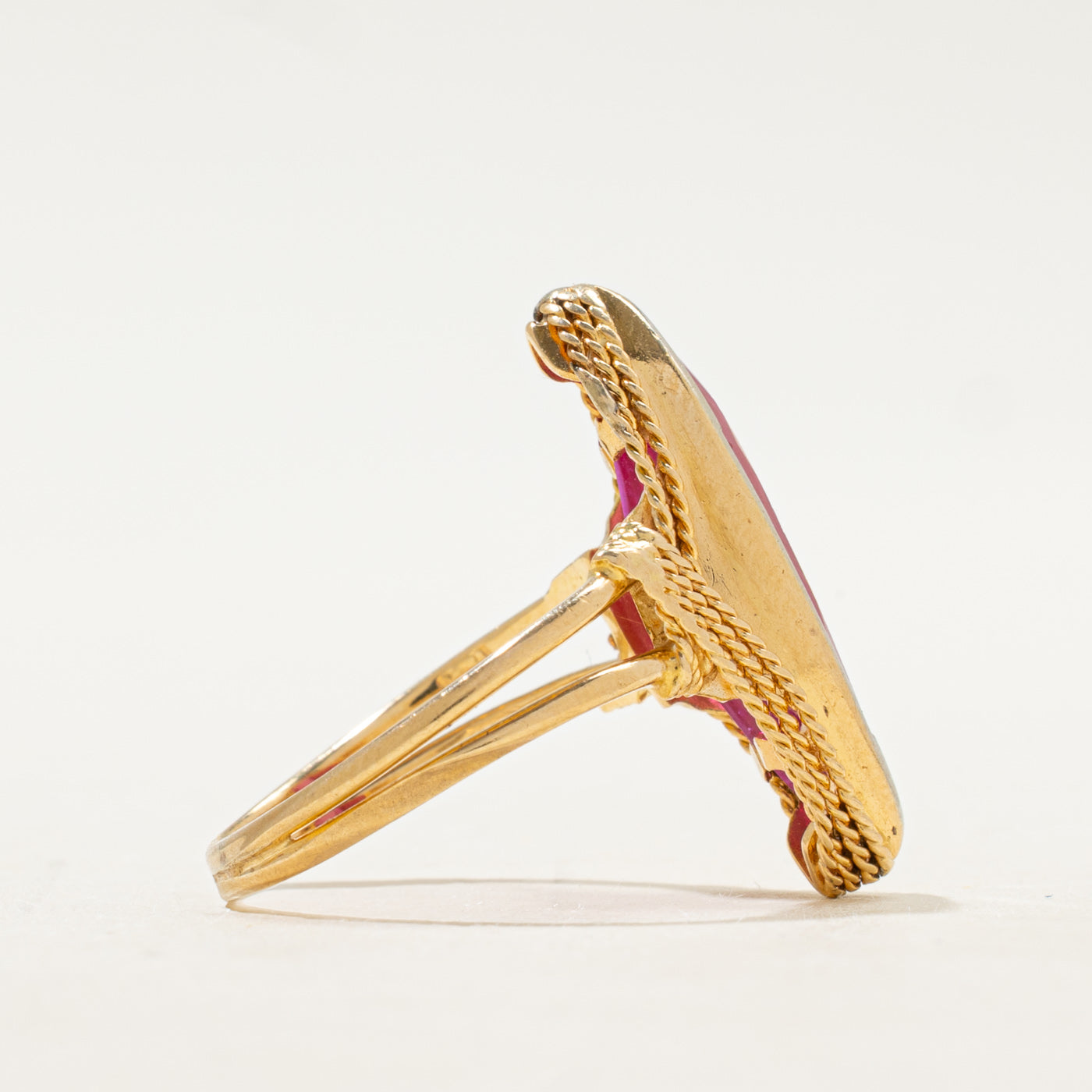 18k Bezel Set Synthetic Ruby Navette Ring | SZ 5.75