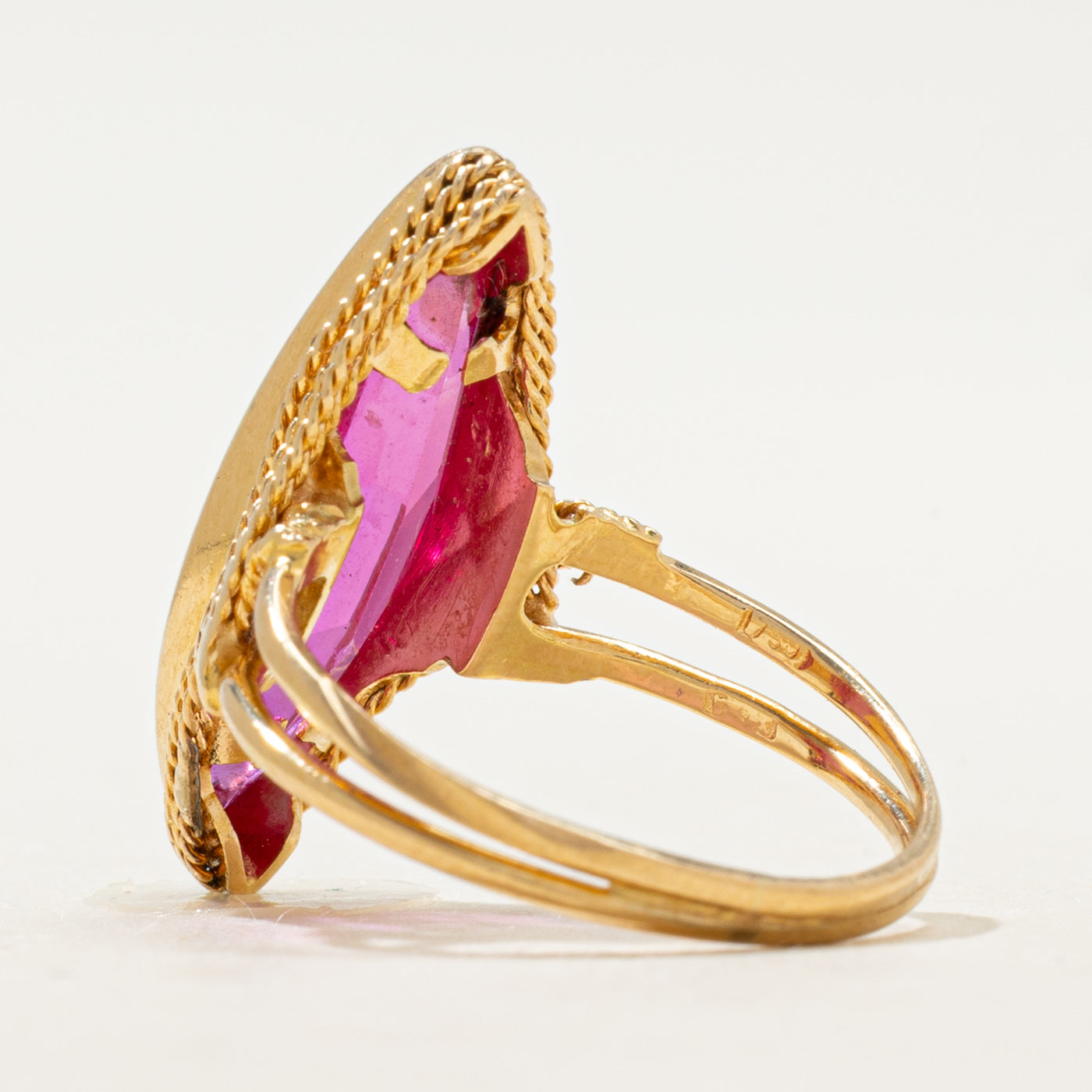 18k Bezel Set Synthetic Ruby Navette Ring | SZ 5.75
