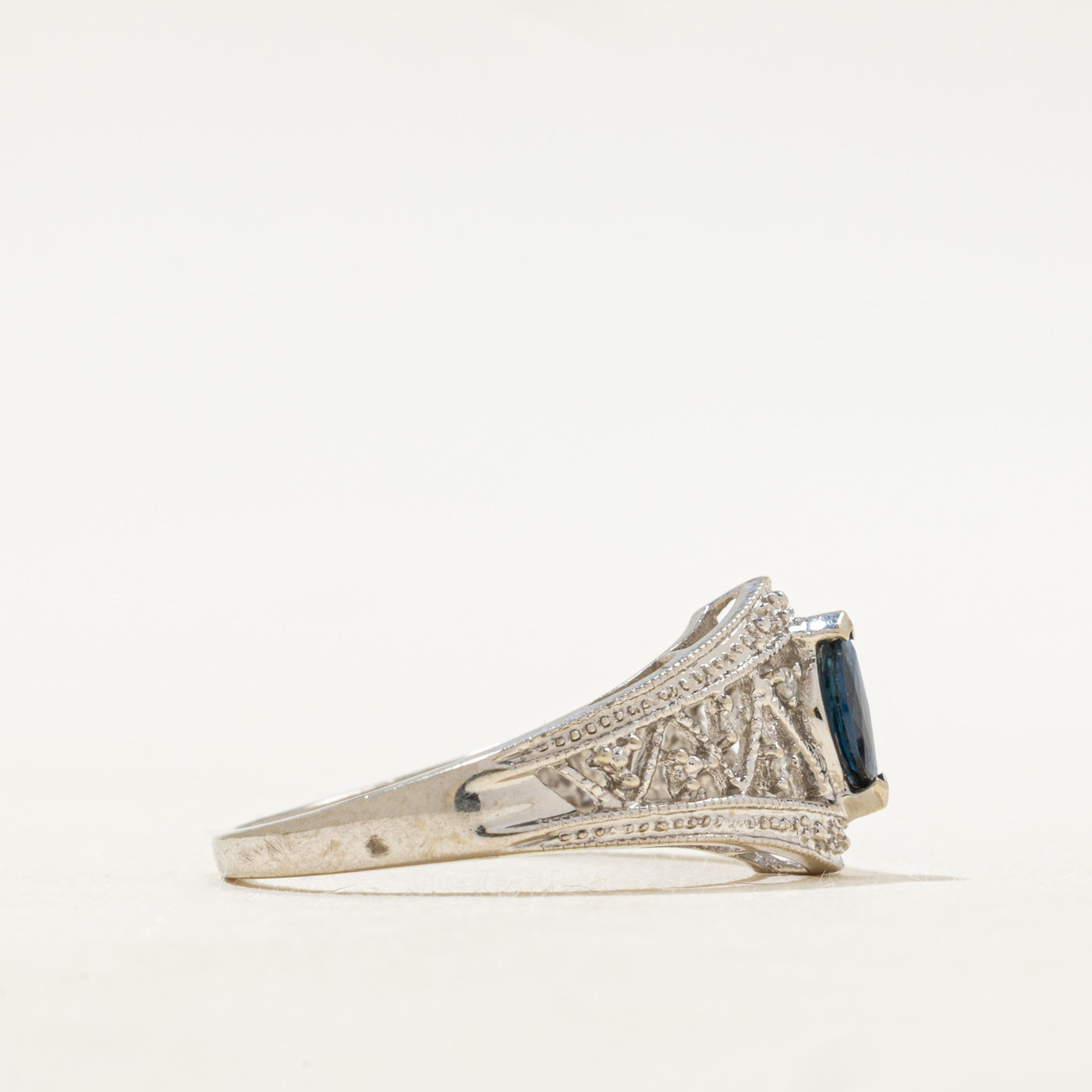 Marquise Cut Sapphire & Diamond Ornate Openwork Ring | SZ 6.75