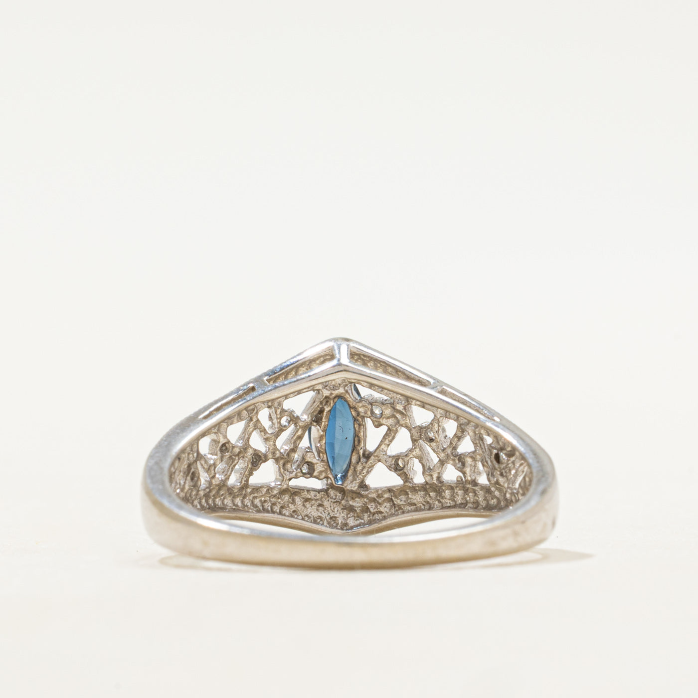 Marquise Cut Sapphire & Diamond Ornate Openwork Ring | SZ 6.75