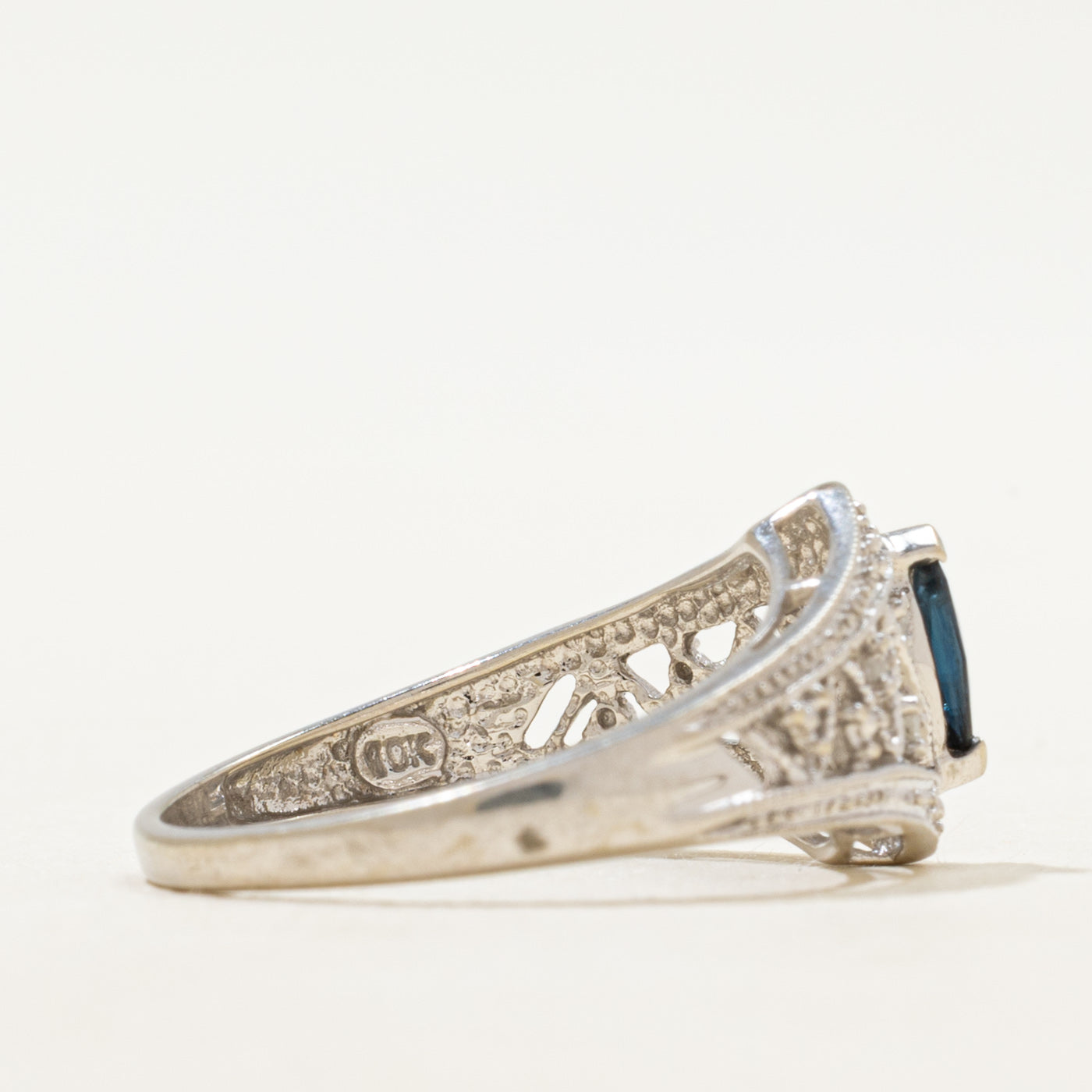 Marquise Cut Sapphire & Diamond Ornate Openwork Ring | SZ 6.75