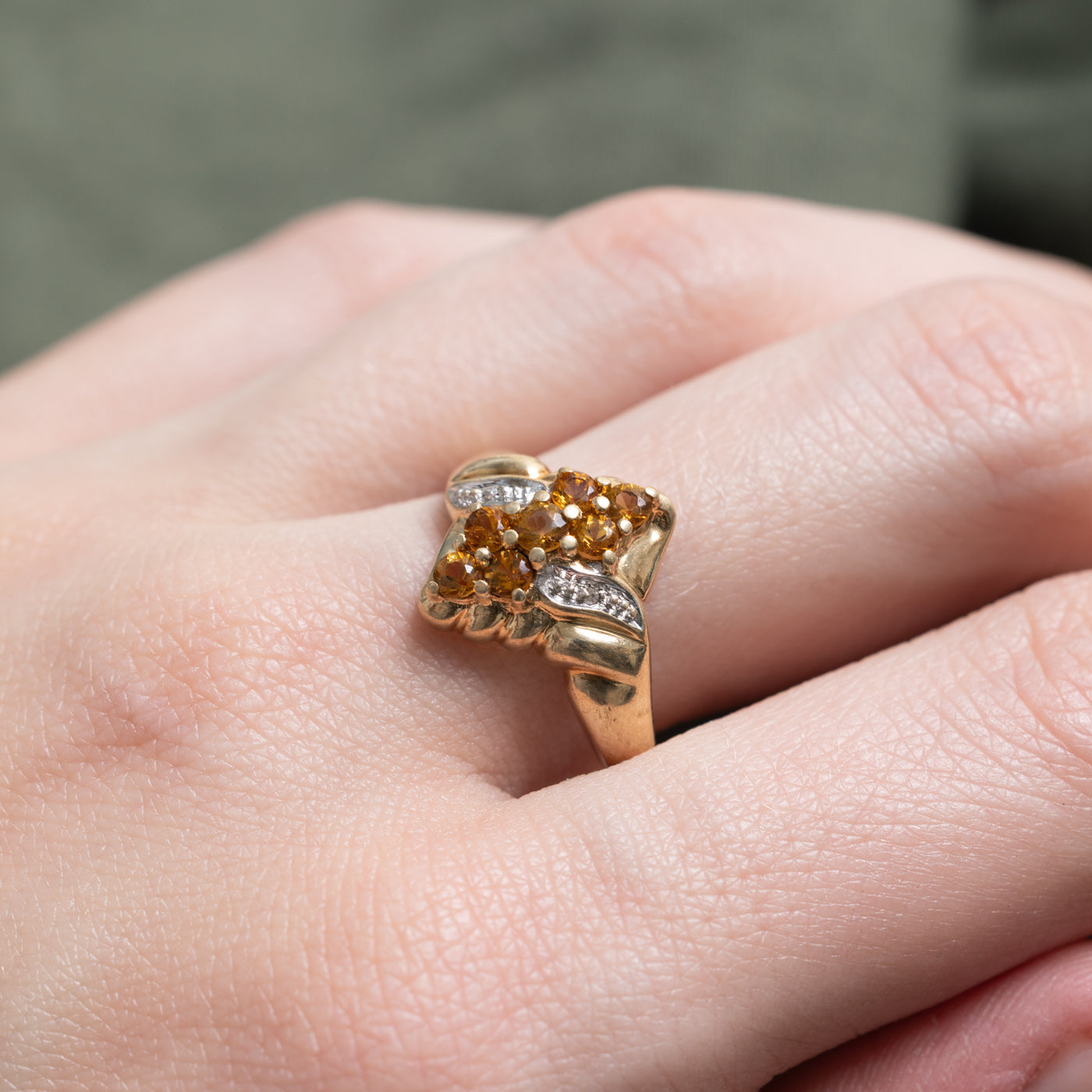 Pave Set Citrine & Diamond Cluster Ring | 0.01ctw | SZ 9.25 |