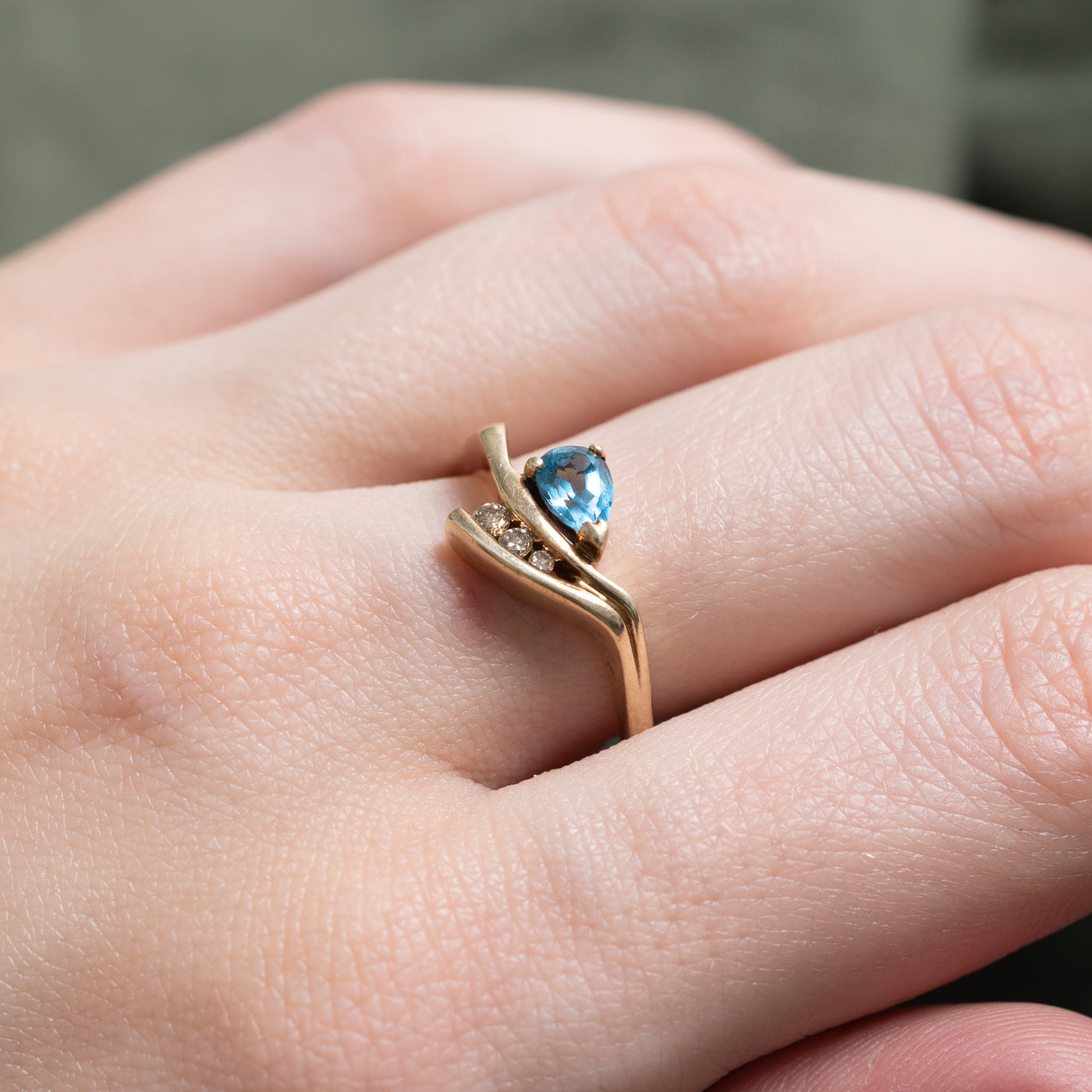 Pear Cut Blue Topaz & Diamond Bypass Ring | 0.45ct, 0.04ctw | SZ 9.0 |