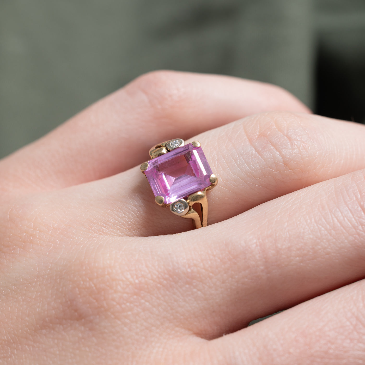 Emerald Cut Syntheitc Spinel & Diamond Ring | 3.09ct, 0.03ctw | SZ 4.5 |