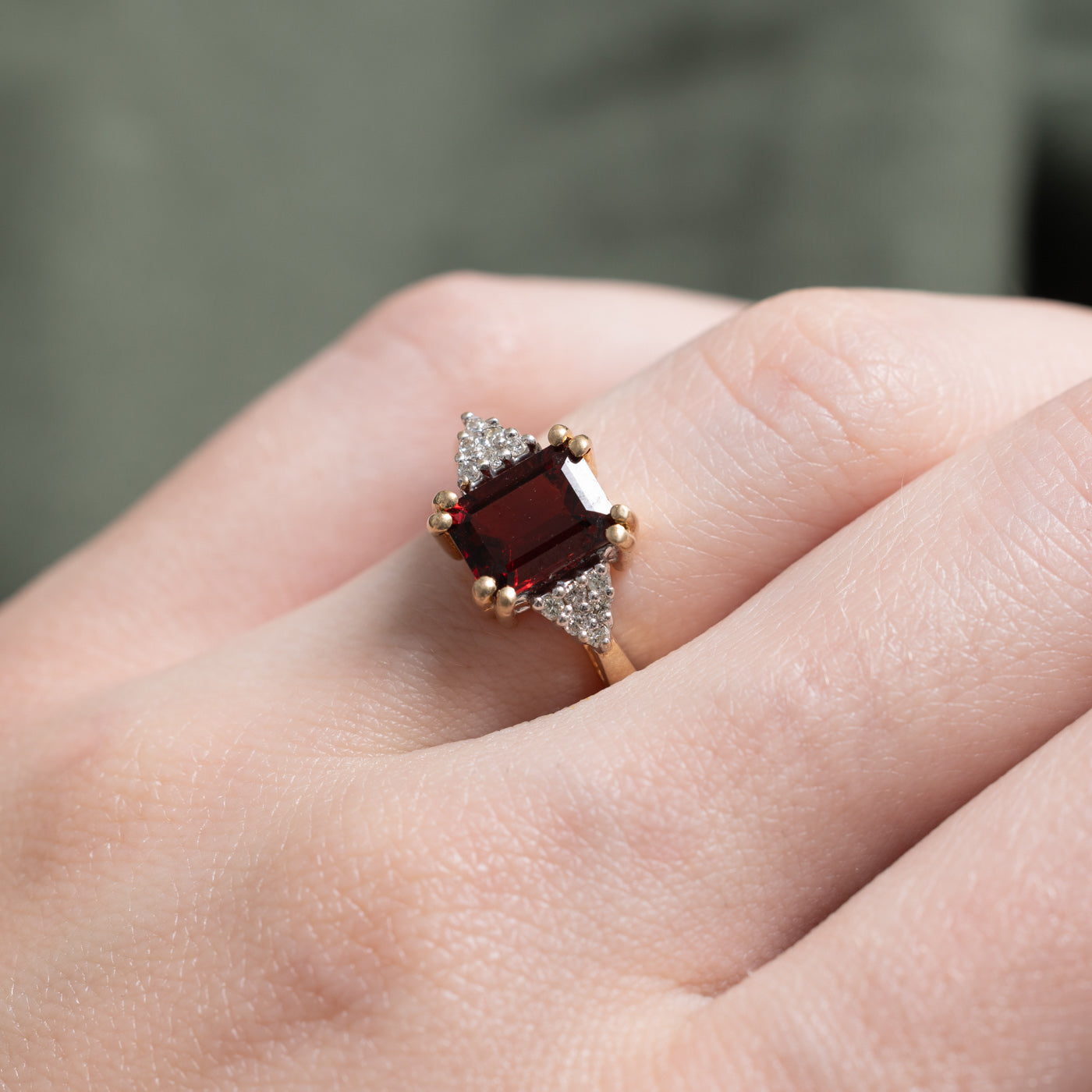 Emerald Cut Garnet & Diamond Accented Ring | 1.93ct | 0.06ctw | SZ 5.5 |