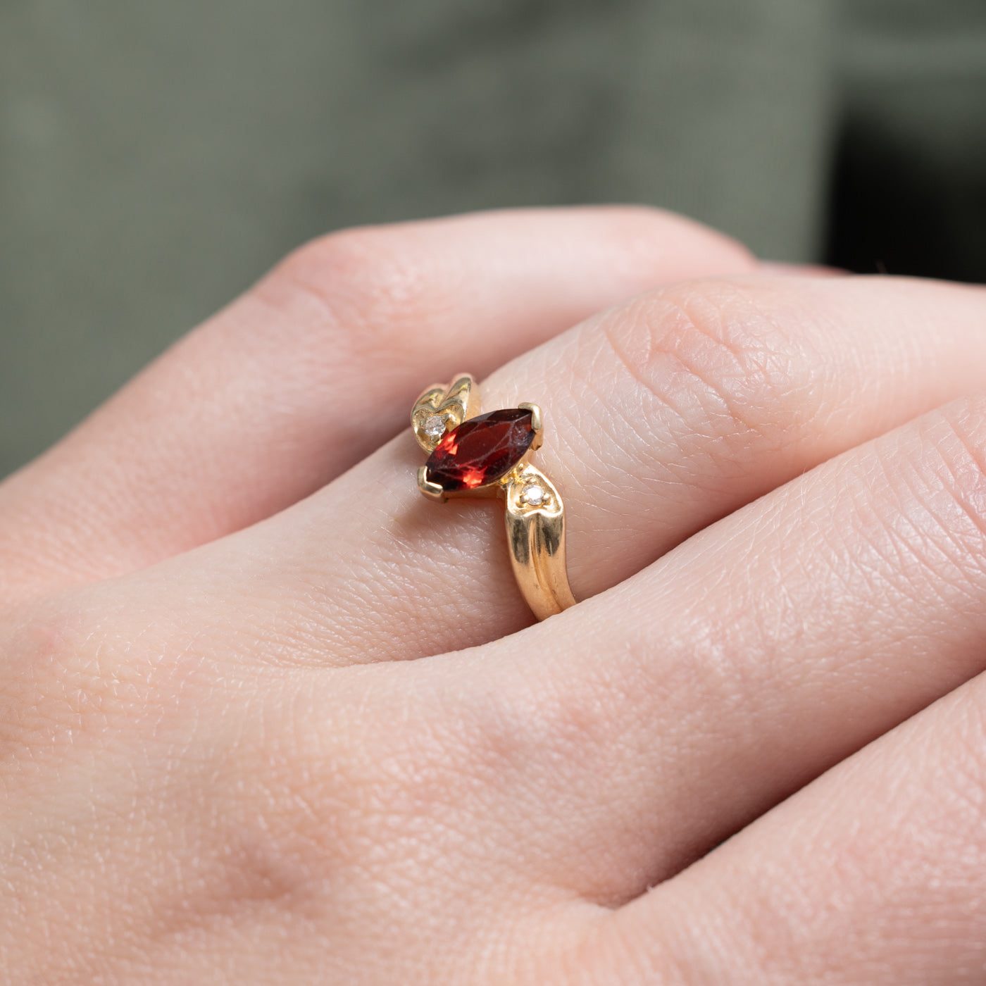 Semi Bezel Marquise Cut Garnet & Diamond Bypass Ring | 0.58ct | 0.01ctw | SZ 4.5 |