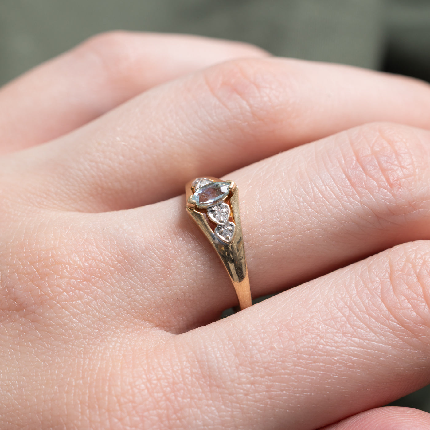 Marquise Cut Aquamarine & Diamond Tapered Ring | 0.17ct, 0.03ctw | SZ 7.75 |