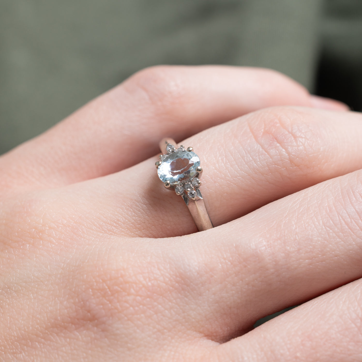 Oval Cut Aquamarine & Diamond Ring | 0.69ct, 0.04ctw | SZ 5.25 |