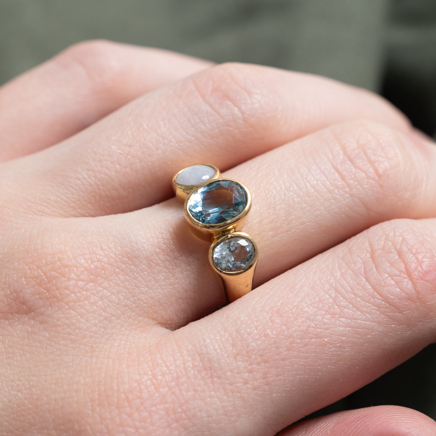 Multi Gemstone Three Stone Bezel Set Ring | 3.58ctw | SZ 6.0 |