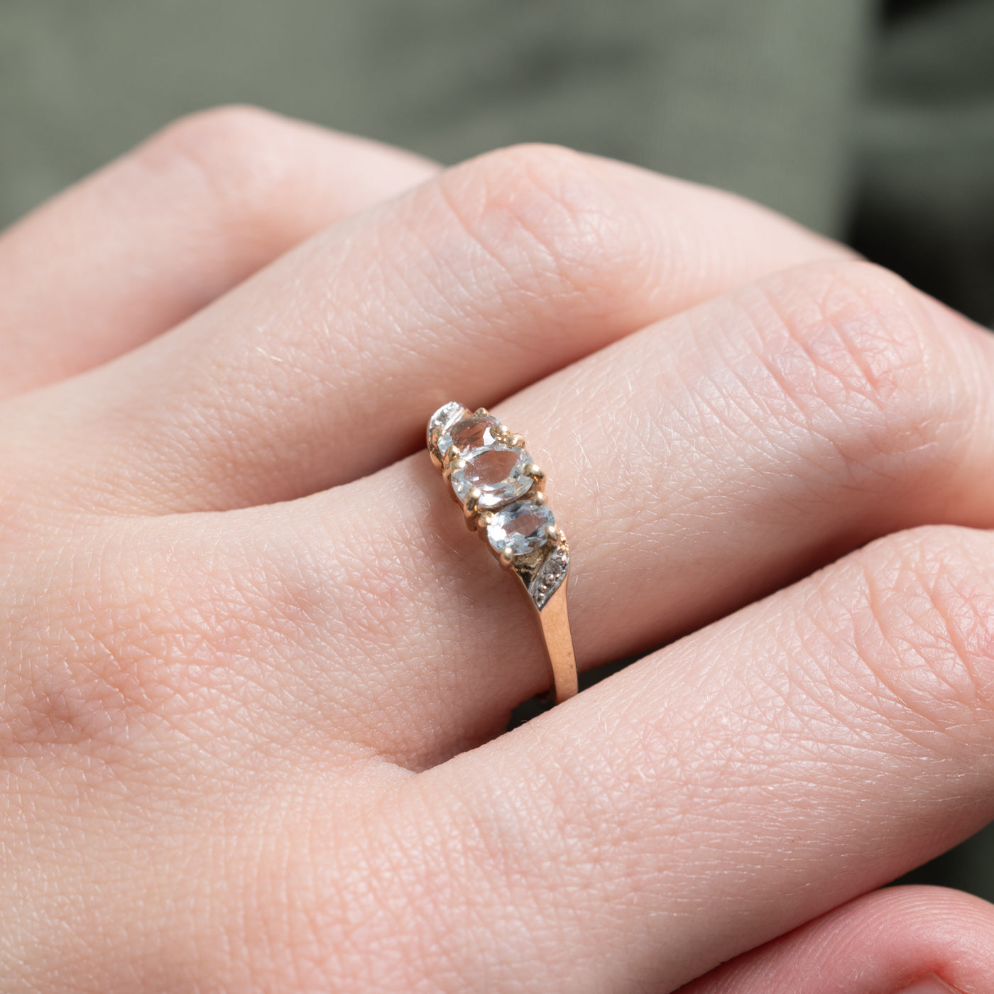 Three Stone Aquamarine & Diamond Ring | 0.54ctw, 0.01ctw | SZ 6.75 |