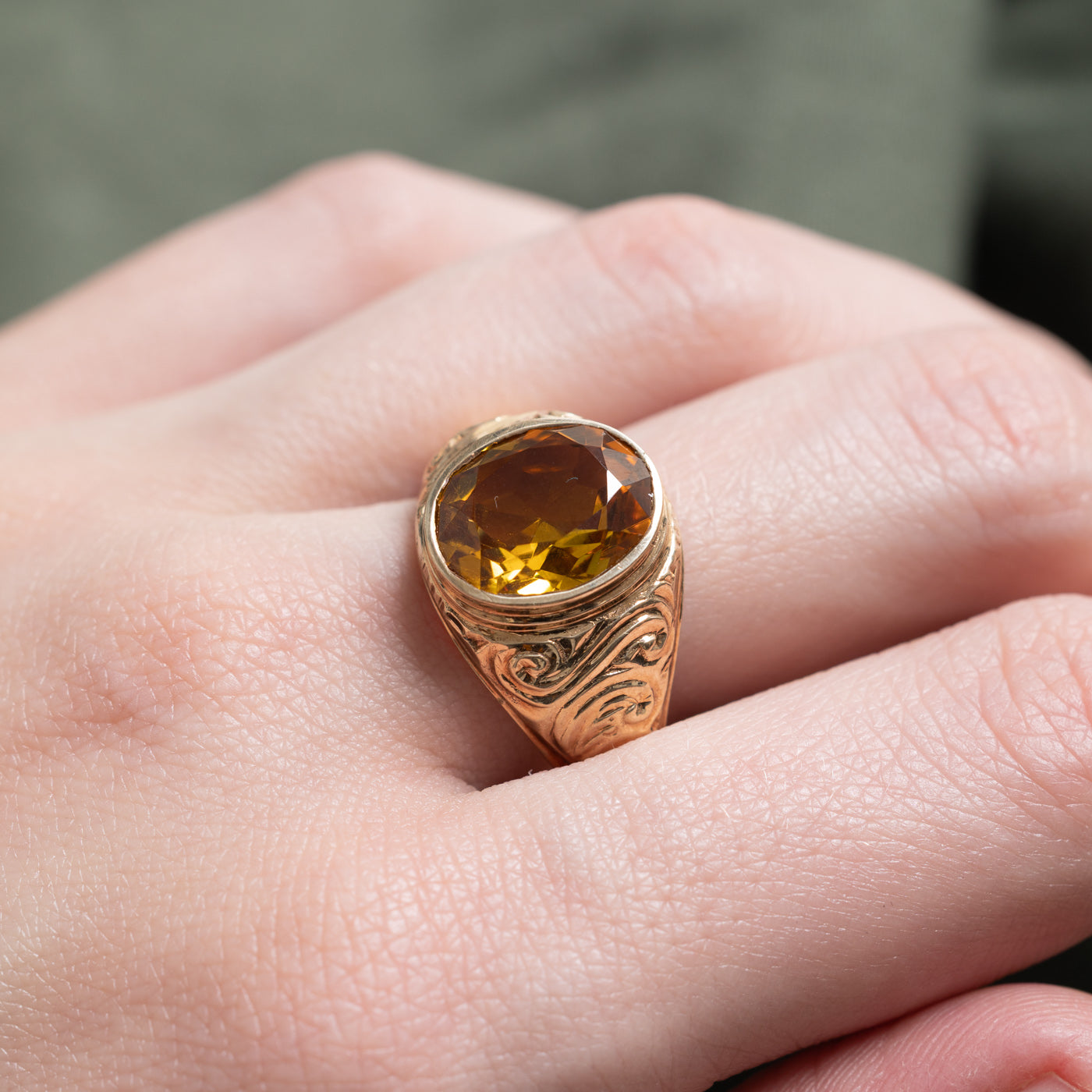 Synthetic Sapphire Engraved Scrollwork Ring | 4.45ct | SZ 9.5 |