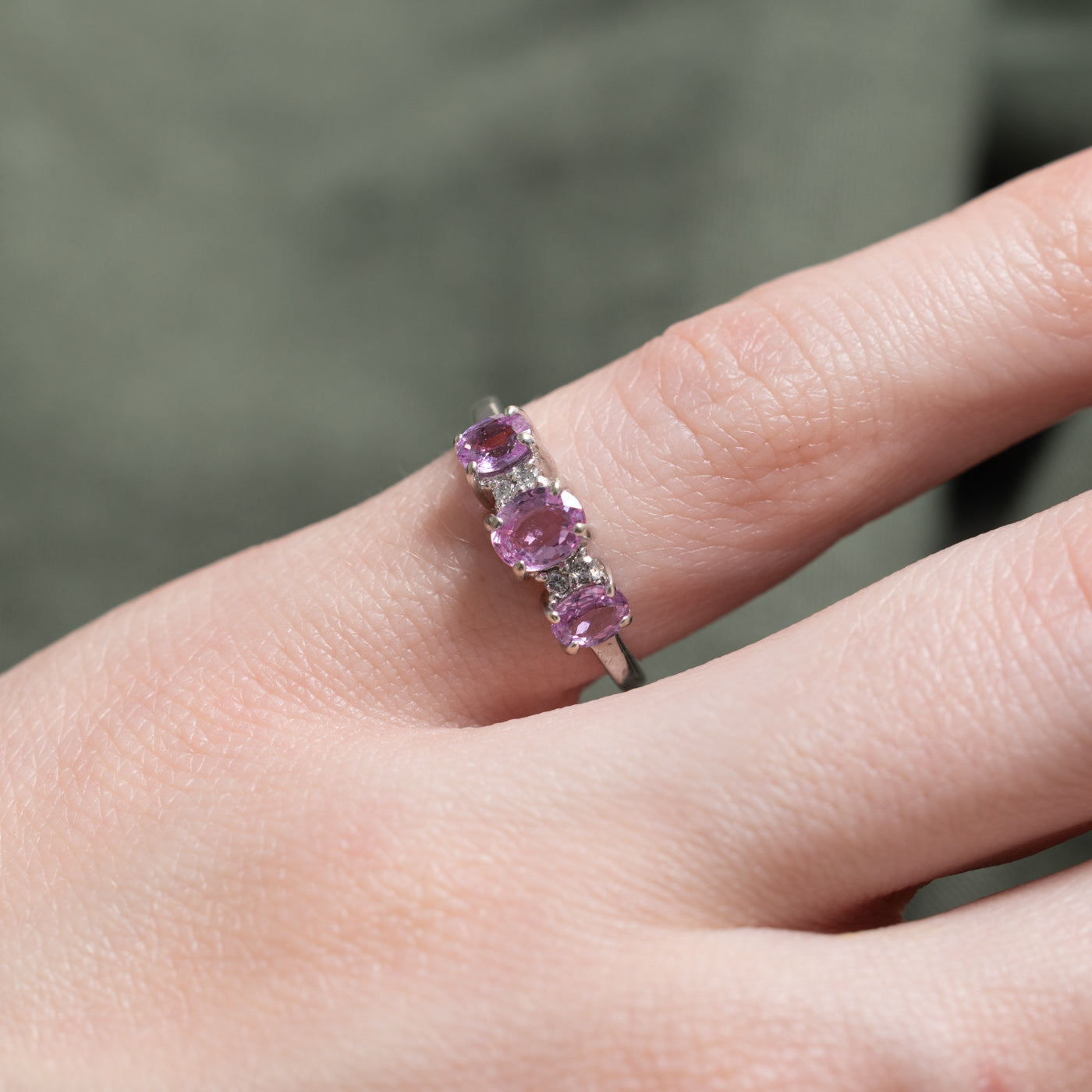 Three Stone Synthetic Sapphire & Diamond Petite Ring | 0.69ct, 0.02ctw | SZ 3.75 |