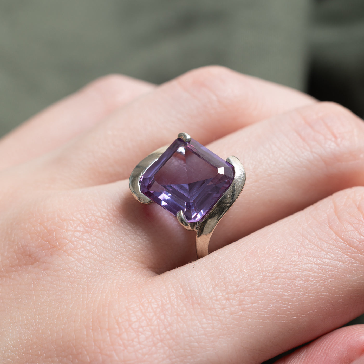 Step Cut Synthetic Sapphire Bypass Ring | 8.25ct | SZ 8.5 |