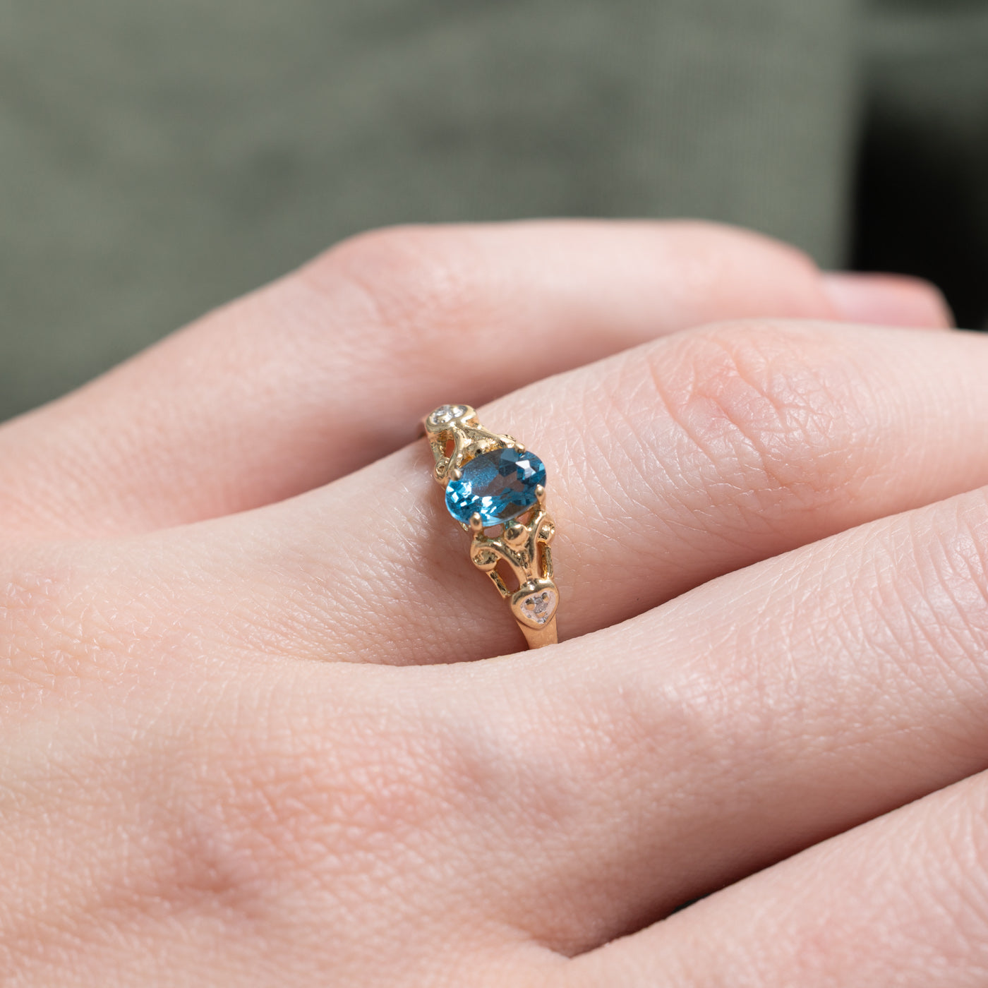 Blue Topaz & Diamond Ornate Ring | 0.54ct, 0.01ctw | SZ 4.75 |